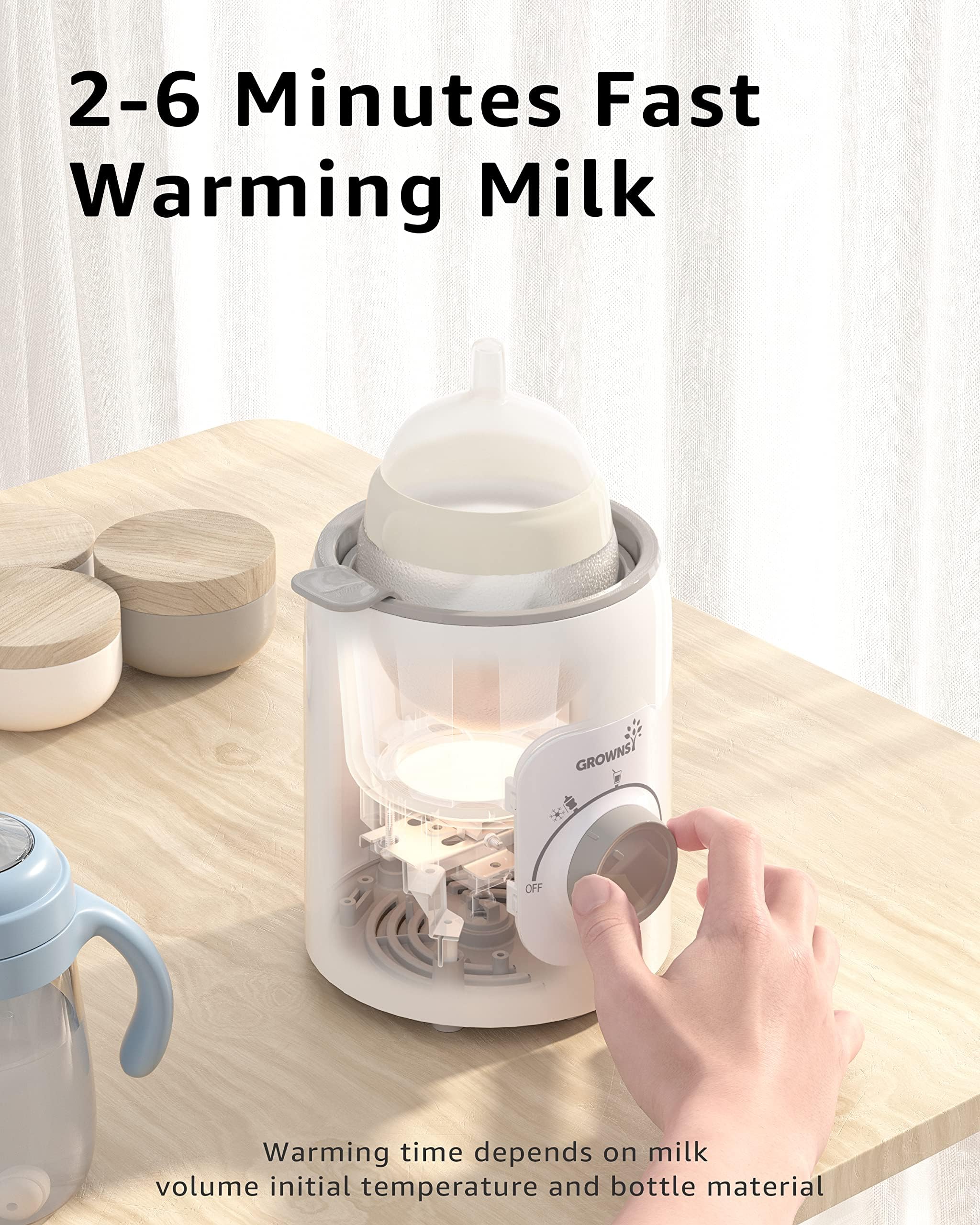 Flaschenwärmer Baby, GROWNSY 6-in-1 Elektrischer Flaschenwärmer für Muttermilch oder Milchnahrung mit Intelligenter Temperaturregelung und Automatischer Abschaltung