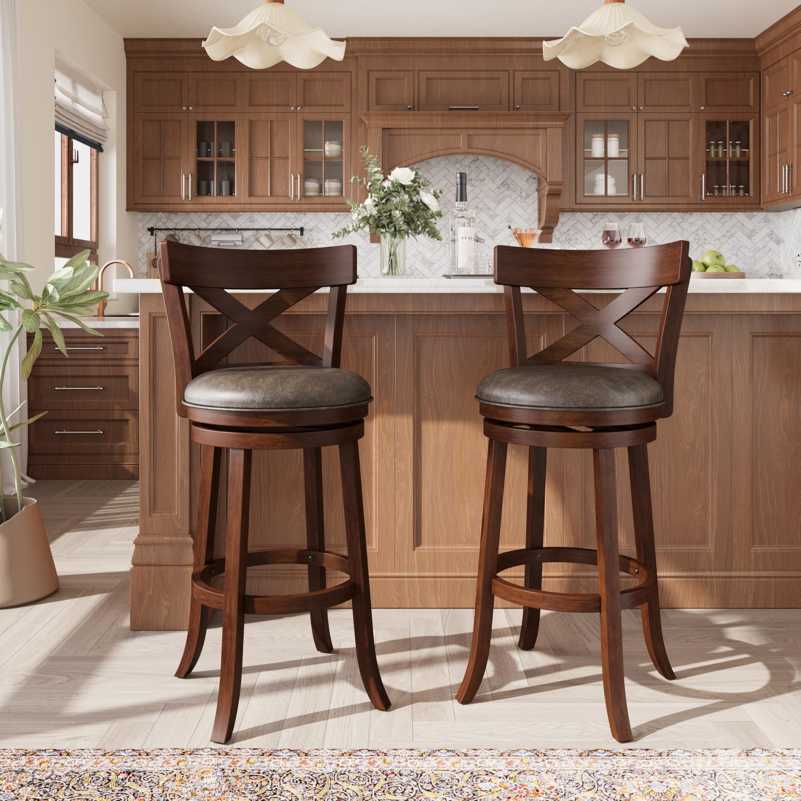ALPHA HOME Bar Stools Set of 2, Swivel Counter Height Barstools with Back