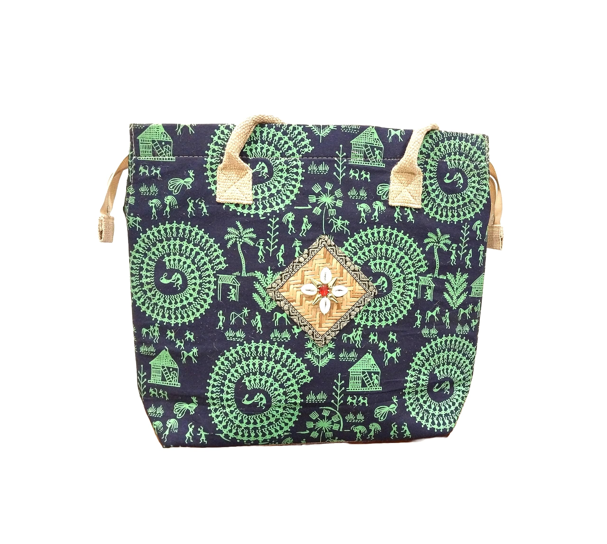 Green cotton Ecofriendly multipurpose shoulder Tote bag with soft Jute handles for Shopping Travelling Beach Movie going Men Women