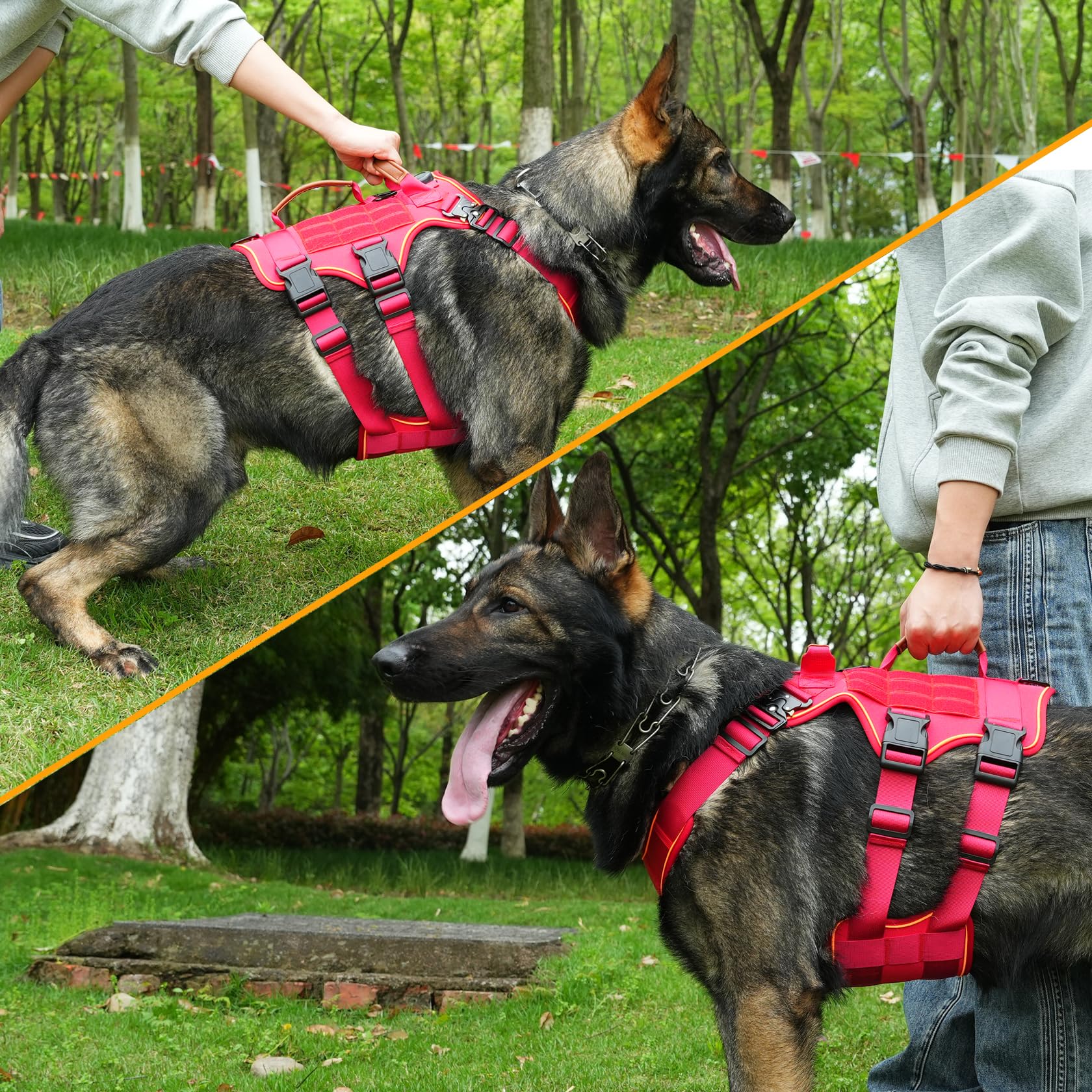 Taktisches Hundegeschirr für große Hunde, kein Ziehen, Militärdienst, Hundegeschirr mit Griff und Airtag-Halterung, ausbruchsicher, MOLLE-Geschirr mit 8 Haustier-Patches für Training und