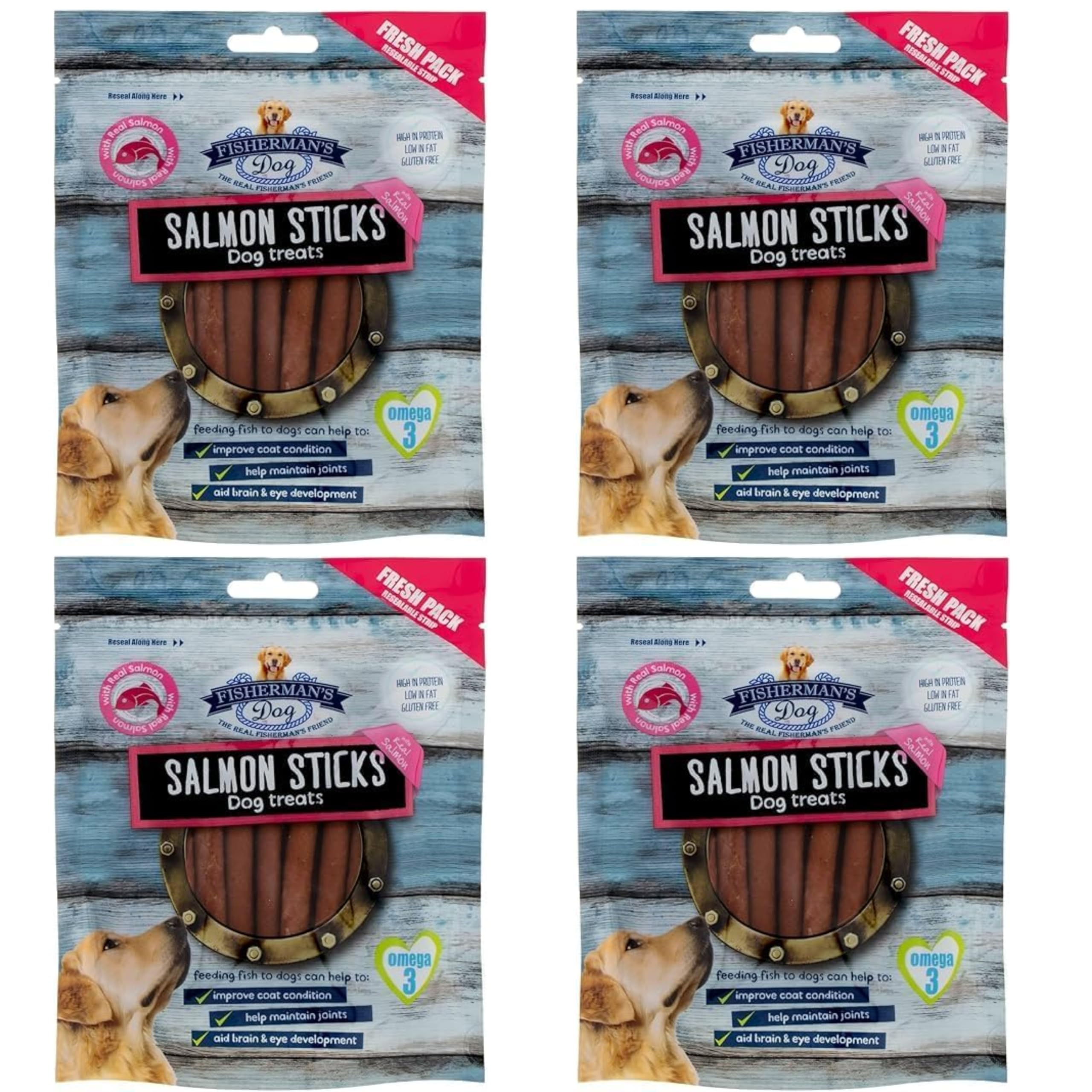 ark future Fisherman Dog Treats - Mini Salmon Slices 100g - Pack of 4 - Tantalising Tasty Seafood Treats in Many Flavours - Dogs Love to Be Rewarded (Salmon Sticks)
