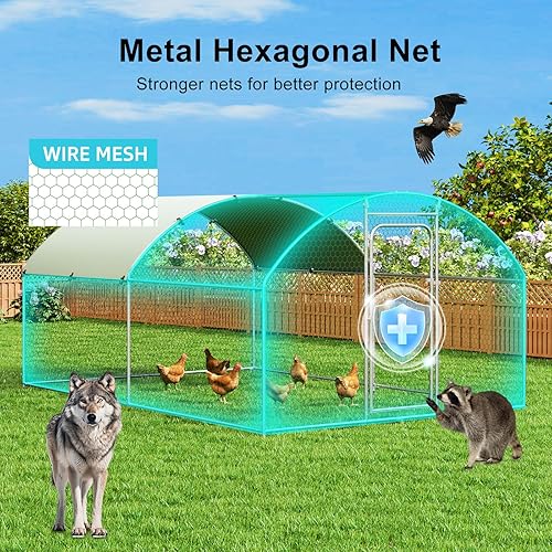 Miniatura 69 de Gallinero grande de metal para gallinero con cubierta residente de agua para casa de conejos, corral de pollo al aire libre para patio, techo