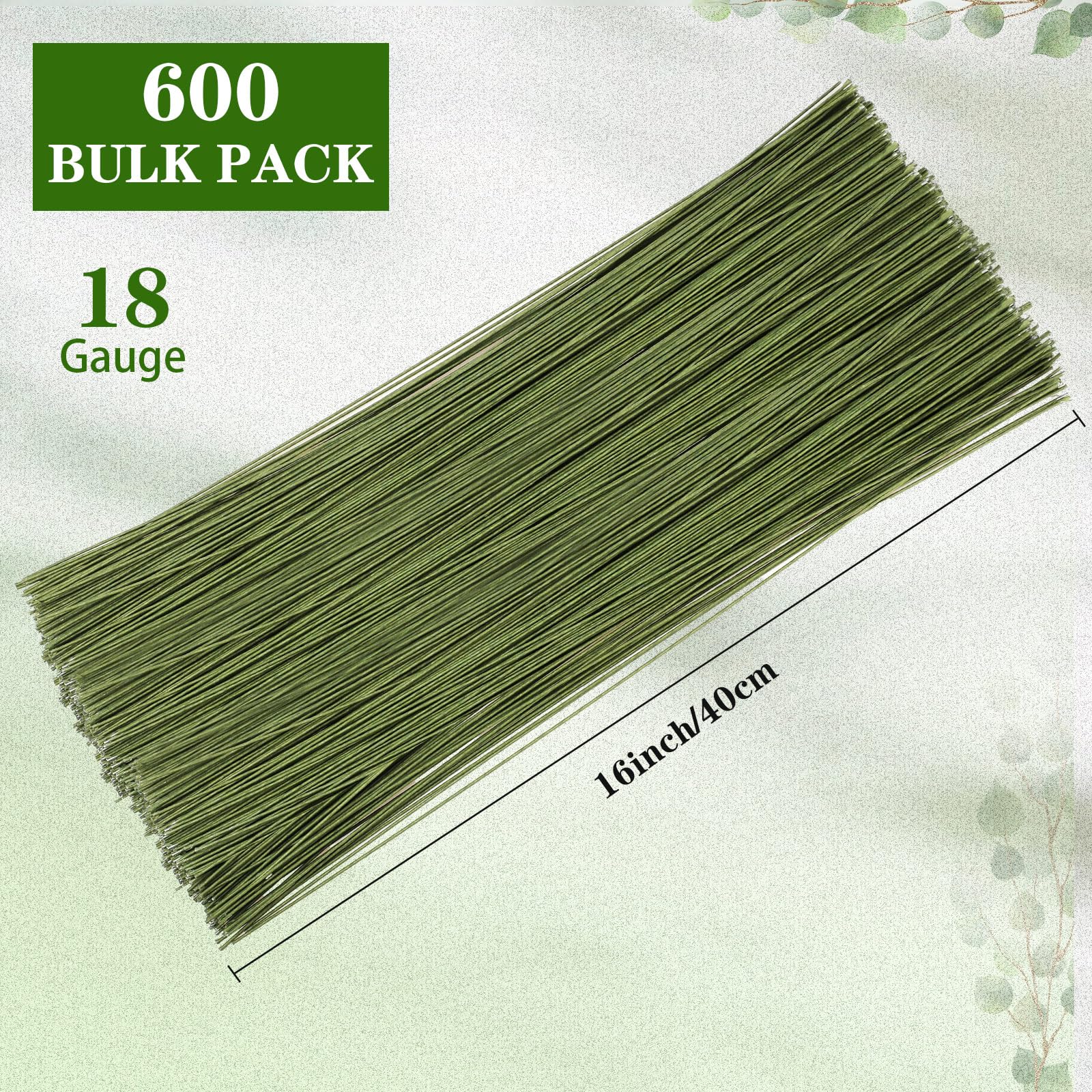 Ferraycle Lot de 600 tiges de fil floral flexible de calibre 18 pour loisirs créatifs, guirlande de Noël et arrangements floraux (vert foncé)