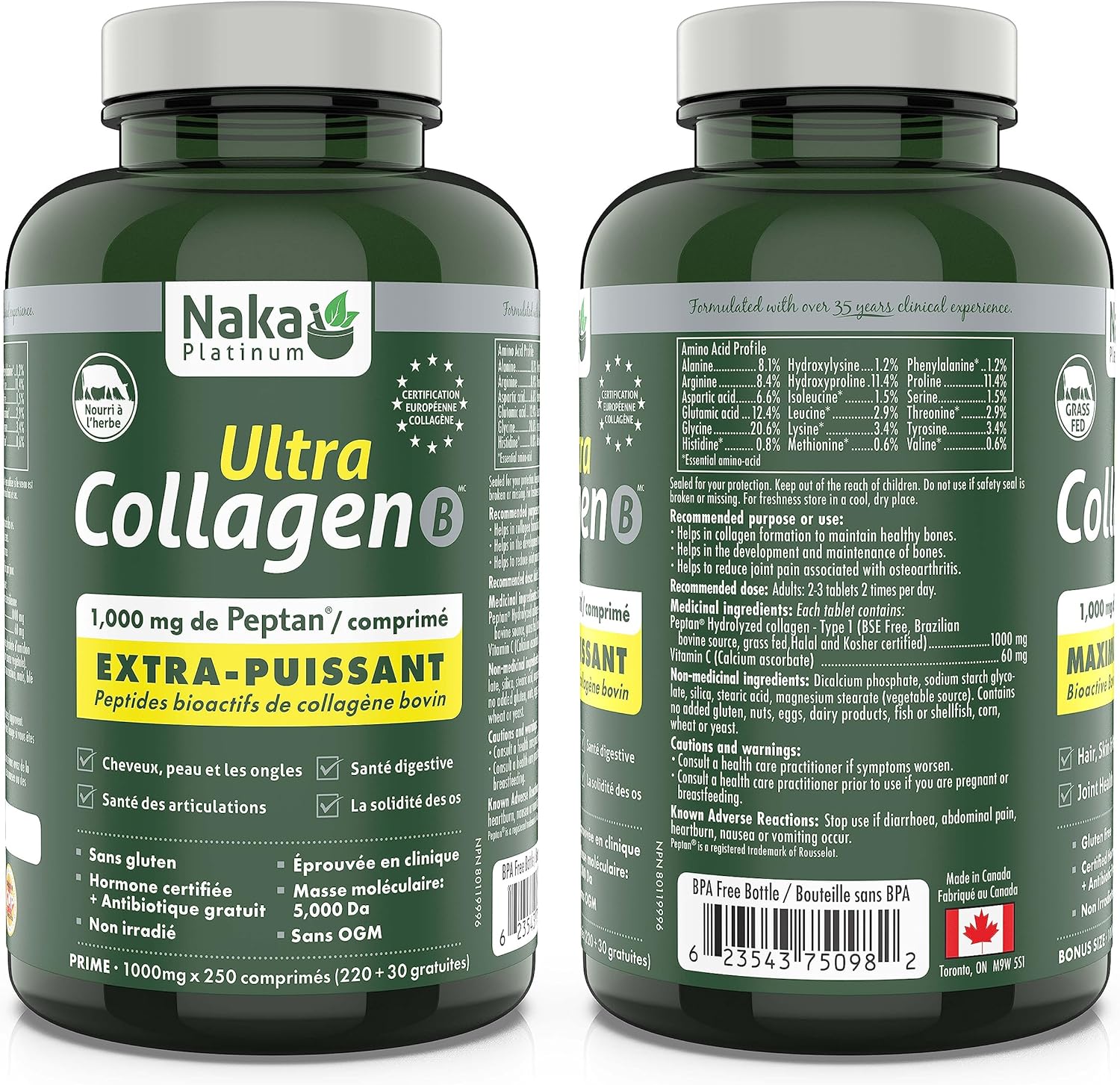 1,000 mg x 250 tabs Naka Platinum Bioactive BOVINE COLLAGEN Peptides Protein. Better Absorption. Grass Fed. For Hair, Skin, Nails, Joint Health, Bone Strength, Digestive Health – 250 tablets 1,000 mg x 250 tabs Naka Platinum Bioactive BOVINE COLLAGEN Peptides Protein. Better Absorption. Grass Fed. For Hair, Skin, Nails, Joint Health, Bone Strength, Digestive Health – 250 tablets