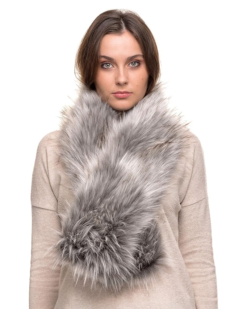 【OPEN YY】 FAUX FUR COLLAR SCARF GRAY OPEN YY Gray Faux Fur Collar Scarf OPEN YY