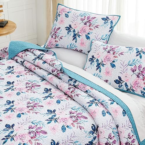 Miniatura 5 de WRENSONGE Colchas tamaño Queen juego de ropa de cama reversible de 3 piezas, suave, ligero, estampado floral, para todas las estaciones
