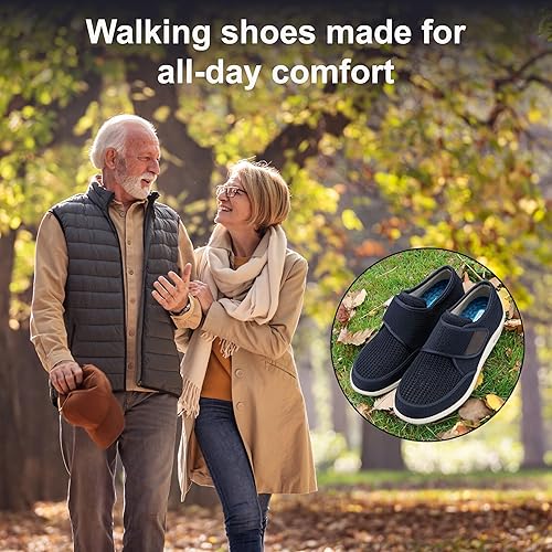 Miniatura 4 de youyun Zapatos para diabéticos para hombres de ancho ancho, zapatos diabéticos para hombres mayores, cierre ajustable, transpirables, ligeros,