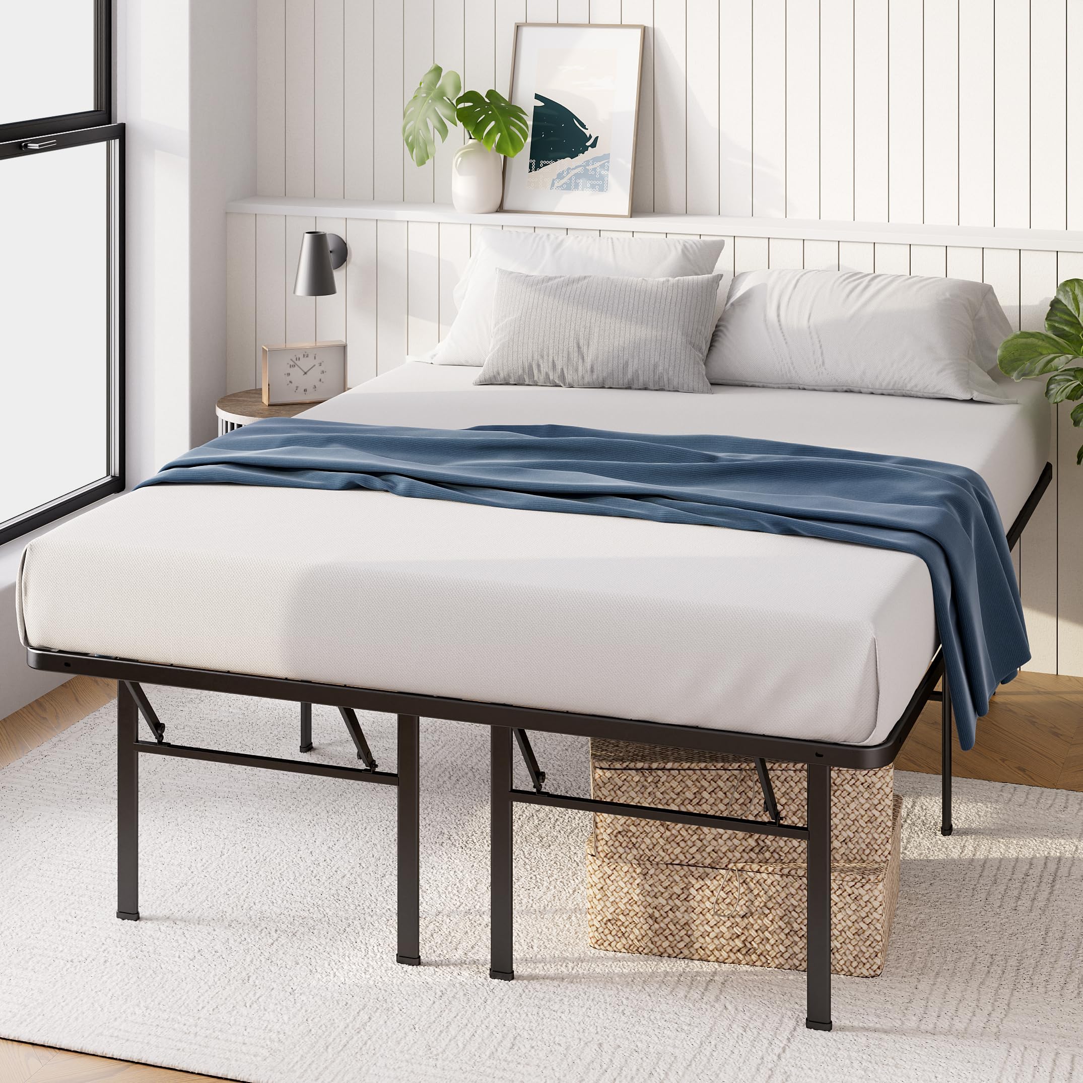Zinus SmartBase Double Bed frame - Bed 135x190 cm - 46 cm Height with underbed storage - Metal foldable bedframe great for a guest bed - Black