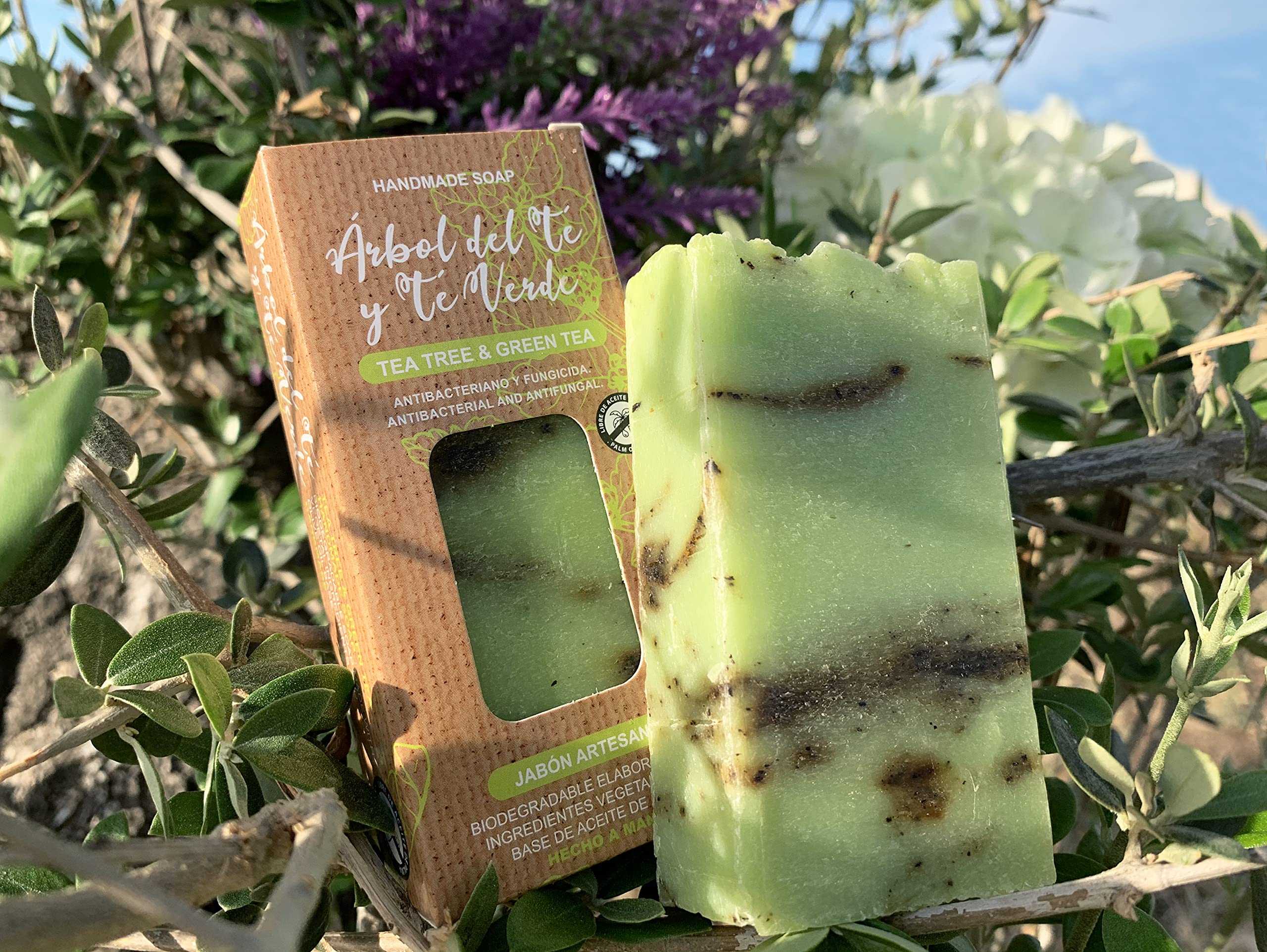 Jabón Natural de Arbol de Té - Jabon de Manos, Cuerpo, y Cara Antibacteriano y Fungicida, Pastilla Sólida Ecológica y Artesanal, Vegano y Sin Aceite de Palma (100 g)