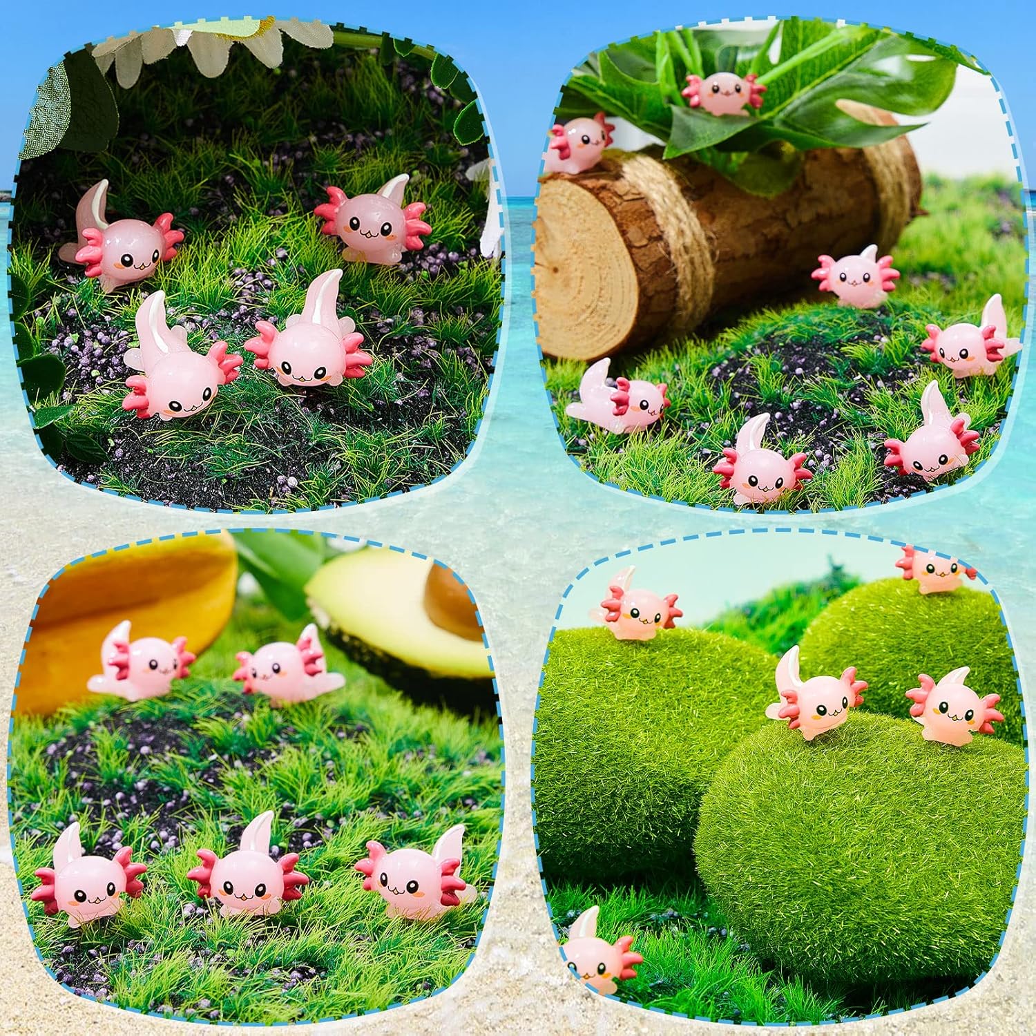 Lewtemi 12 Pieces Mini Resin Axolotl Charm Axolotl Tiny Animal Figurine Gifts Miniature Garden Landscape Aquarium Dollhouse Ornament Potted Plants Decoration DIY Crafts (Pink)