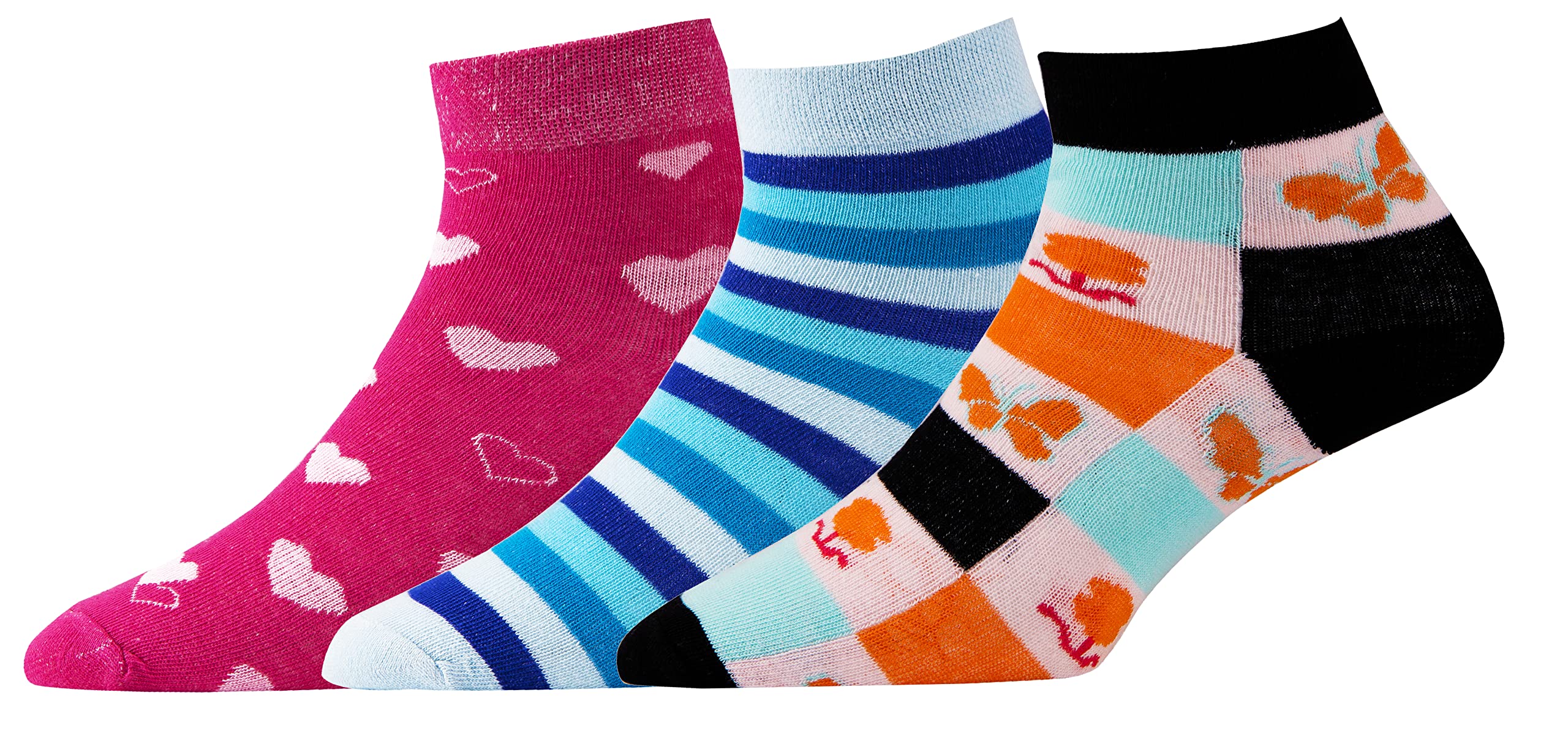 RC. ROYAL CLASSWomen Ankle Length Soft Combed Cotton Multicolored Socks (Pack of 3 Pairs), Multicolor-Classic, Free Size