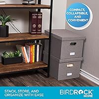 Vista 4 de Internet's Best Collapsible File Box Storage Organizer with Lid - Decorative Linen Filing & Storage Office Boxes – Hanging Letter/Legal Folder – Gris