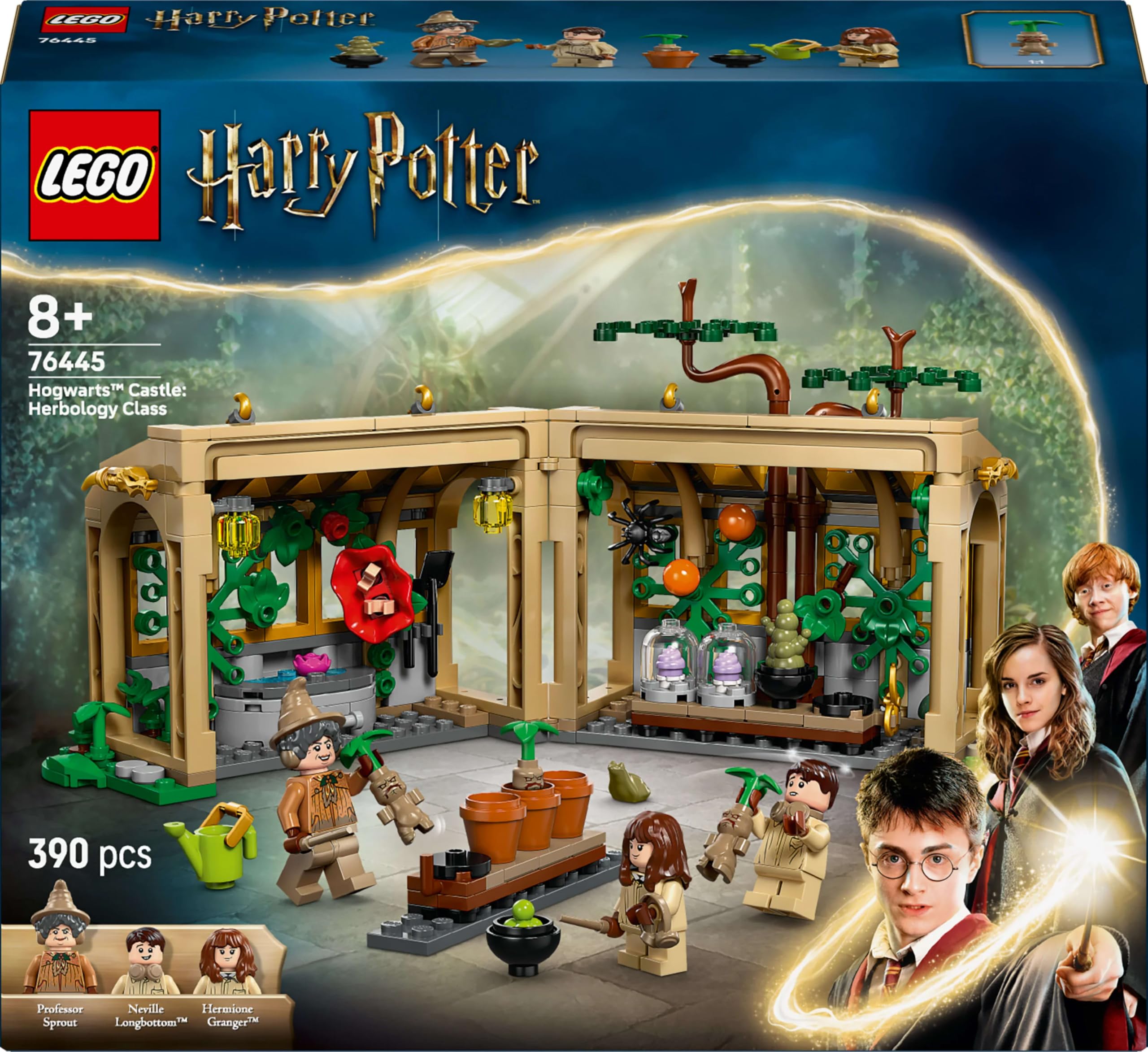LEGO Harry Potter Zamek Hogwart: zajęcia z zielarstwa, prezent dla 8-latka, chłopca i dziewczynki, zabawka konstrukcyjna dla dziecka z trzema minifigurkami i mandragorą, zestaw modułowy 76445