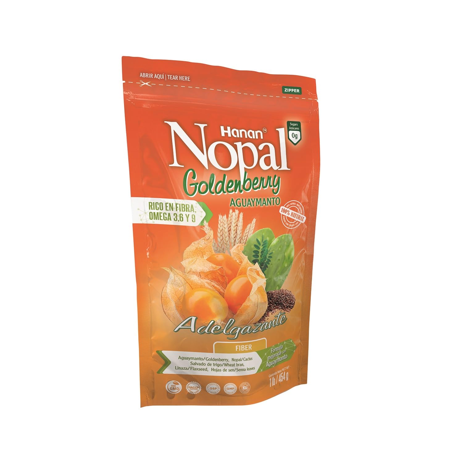 NOPAL MIX suplemento de fibras Goldenberry (Aguaymanto) com linhaça, nopal, folhas de sene e farelo de trigo 454 g