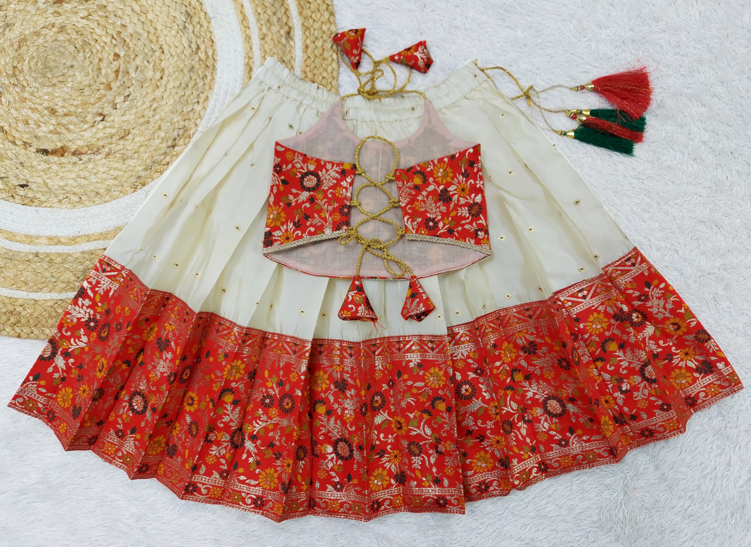 FELIZ THE DESIGNER STUDIO Baby Girl's Traditional Readymade South Indian Red Pattu Pavadai Lehenga Choli For Kid's-5-6 Years | Material: Silk - Image 3 thumbnail
