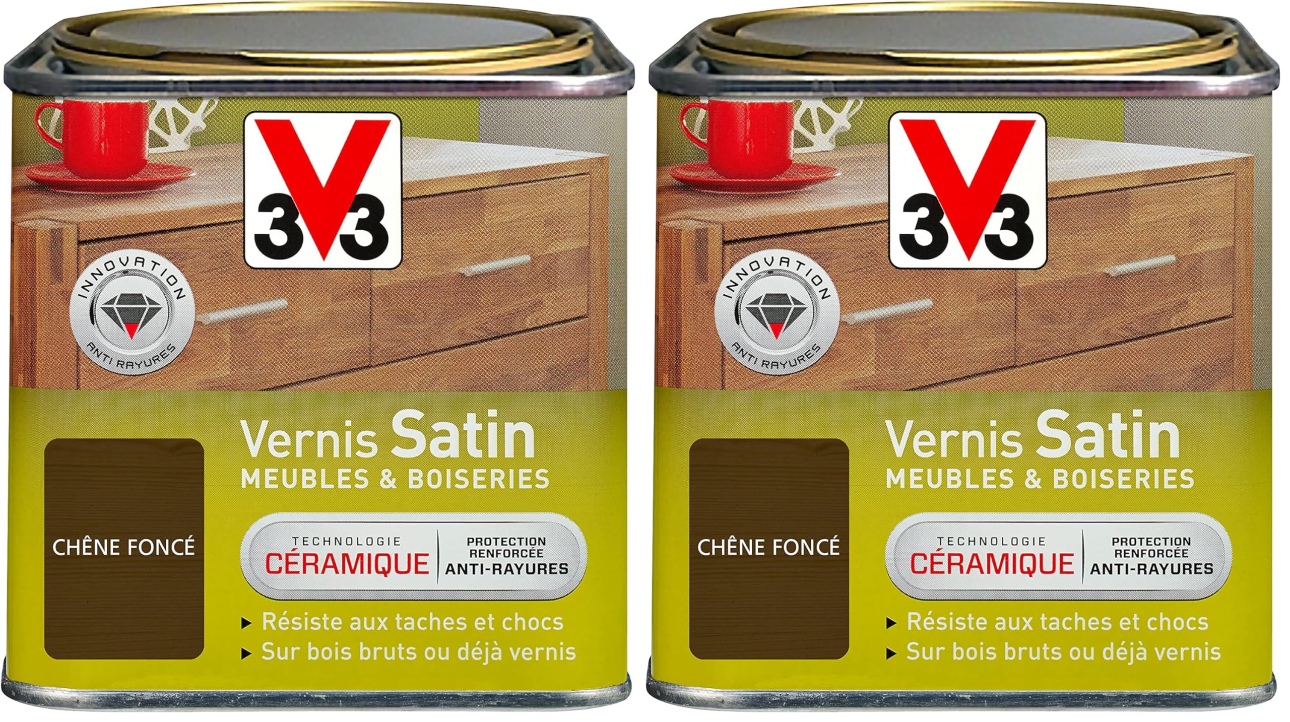 Vernis intérieur Satin V33 Chêne foncé rénovation salon et chambre 0.5L