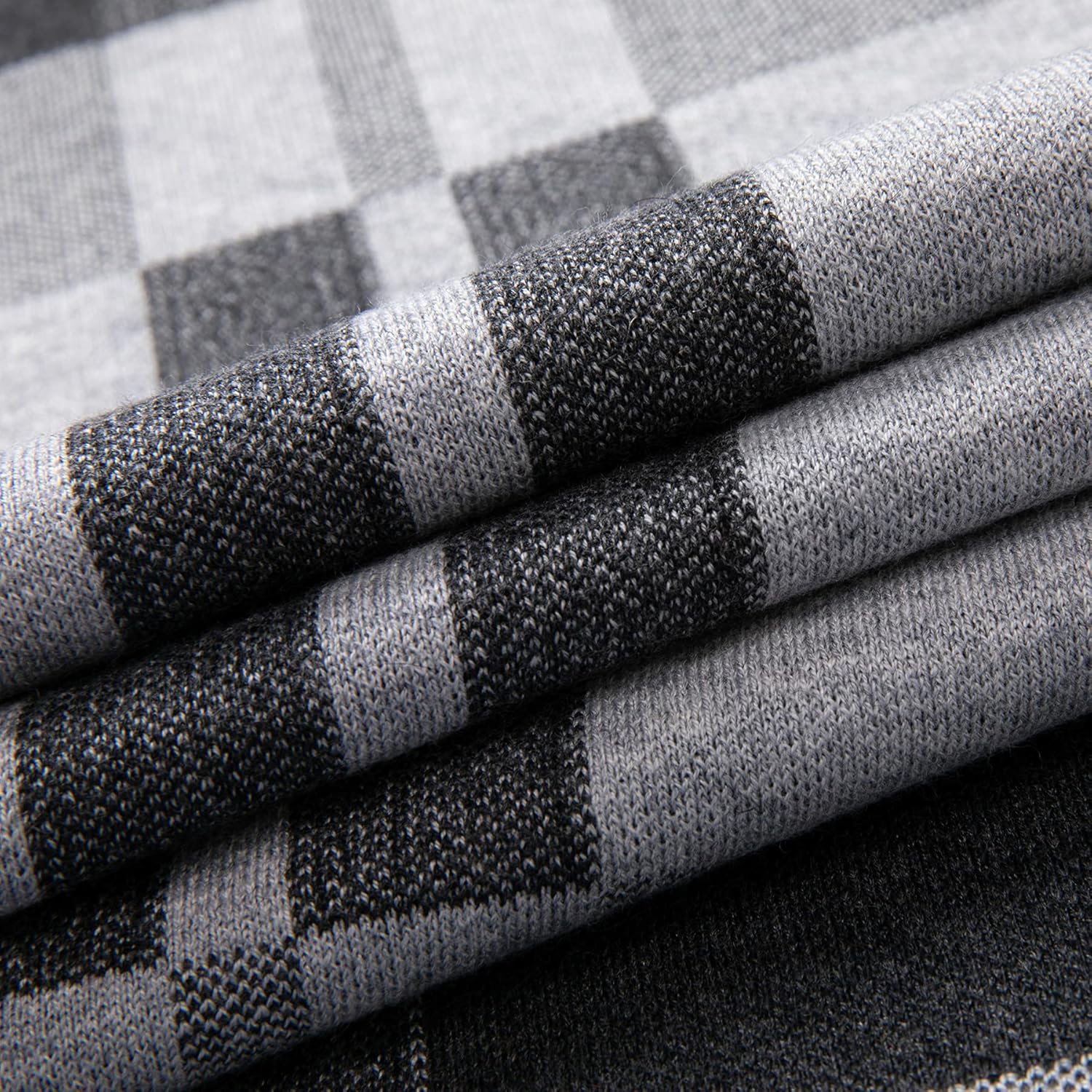 Merino Wool Scarf for Men, Tartan Warm Lightweight Plaid Winter Long Scarves w/Gift Box - Image 4