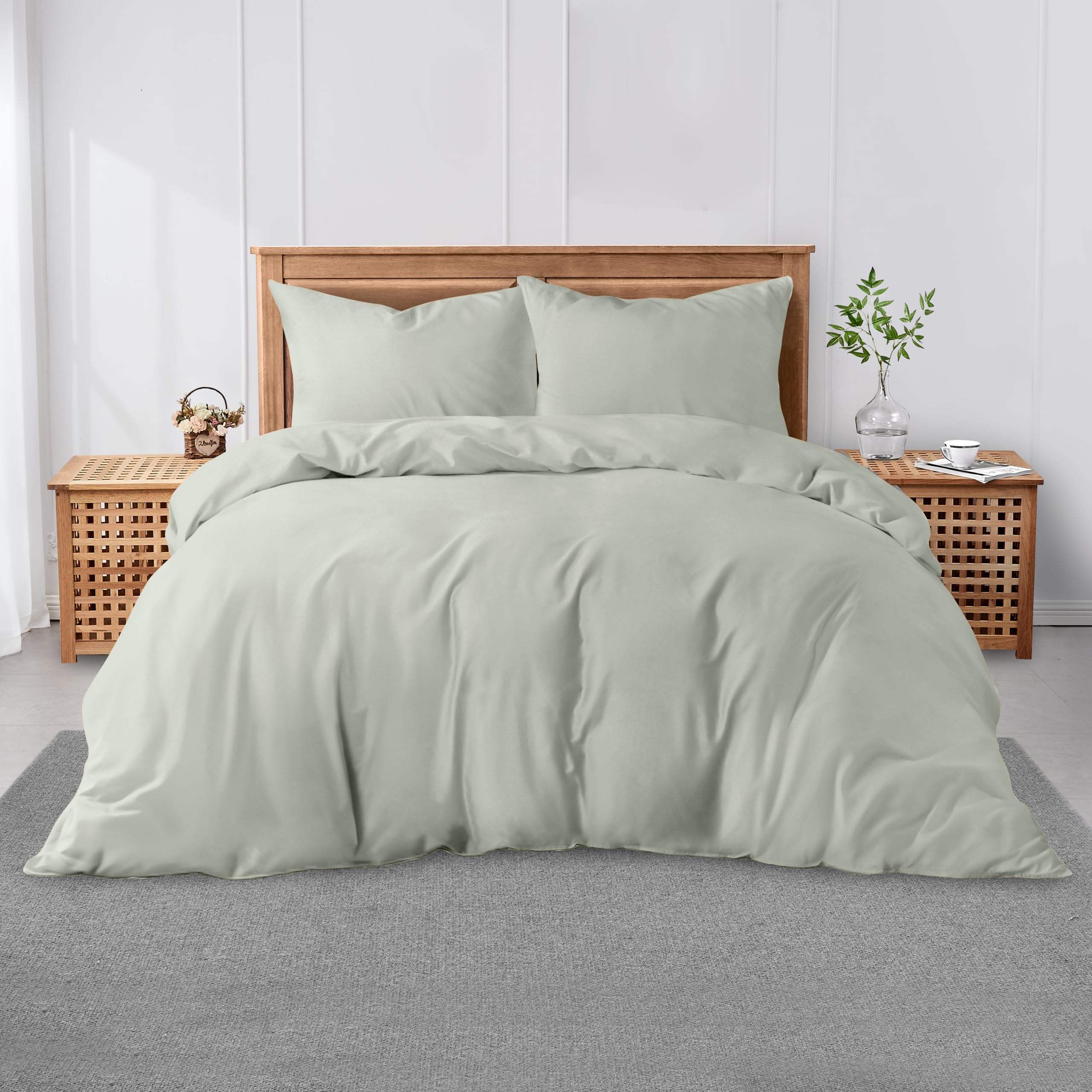 GC GAVENO CAVAILIA Easycare Plain Dyed King Size Duvet Cover, Breathable Percale Bedding Sets, Polycotton Quilt Bedset With Matching Pillow Cases, Duck Egg