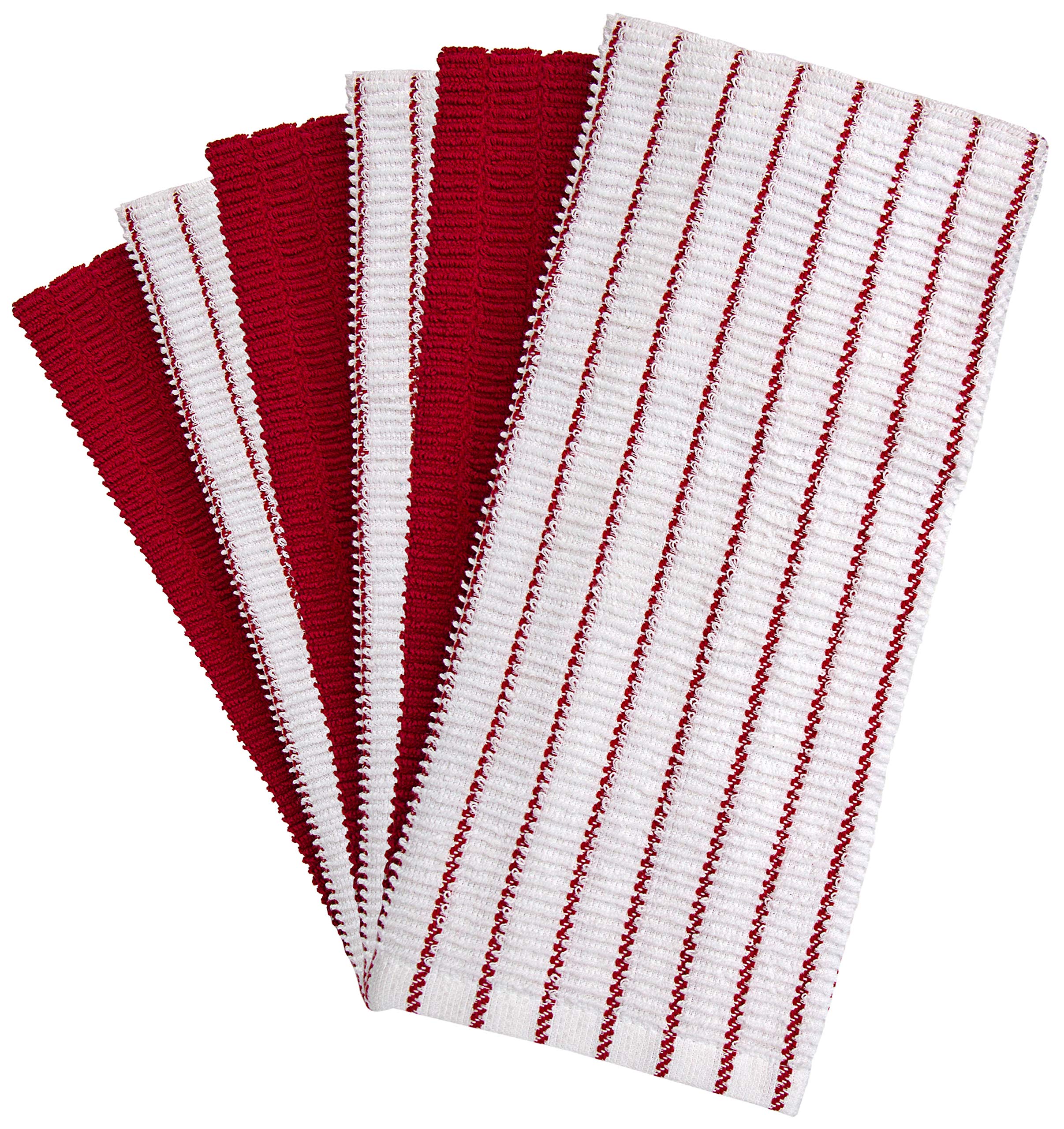 6er Pack große Geschirrhandtücher / 16” x 26” / 40 x 71 cm / 3 x garngefärbtes Koch-Webmuster + 3 x einfarbig / Baumwoll-Handtücher / Set aufeinander abgestimmte Küchenhandtücher / Edel & weich (Rot)