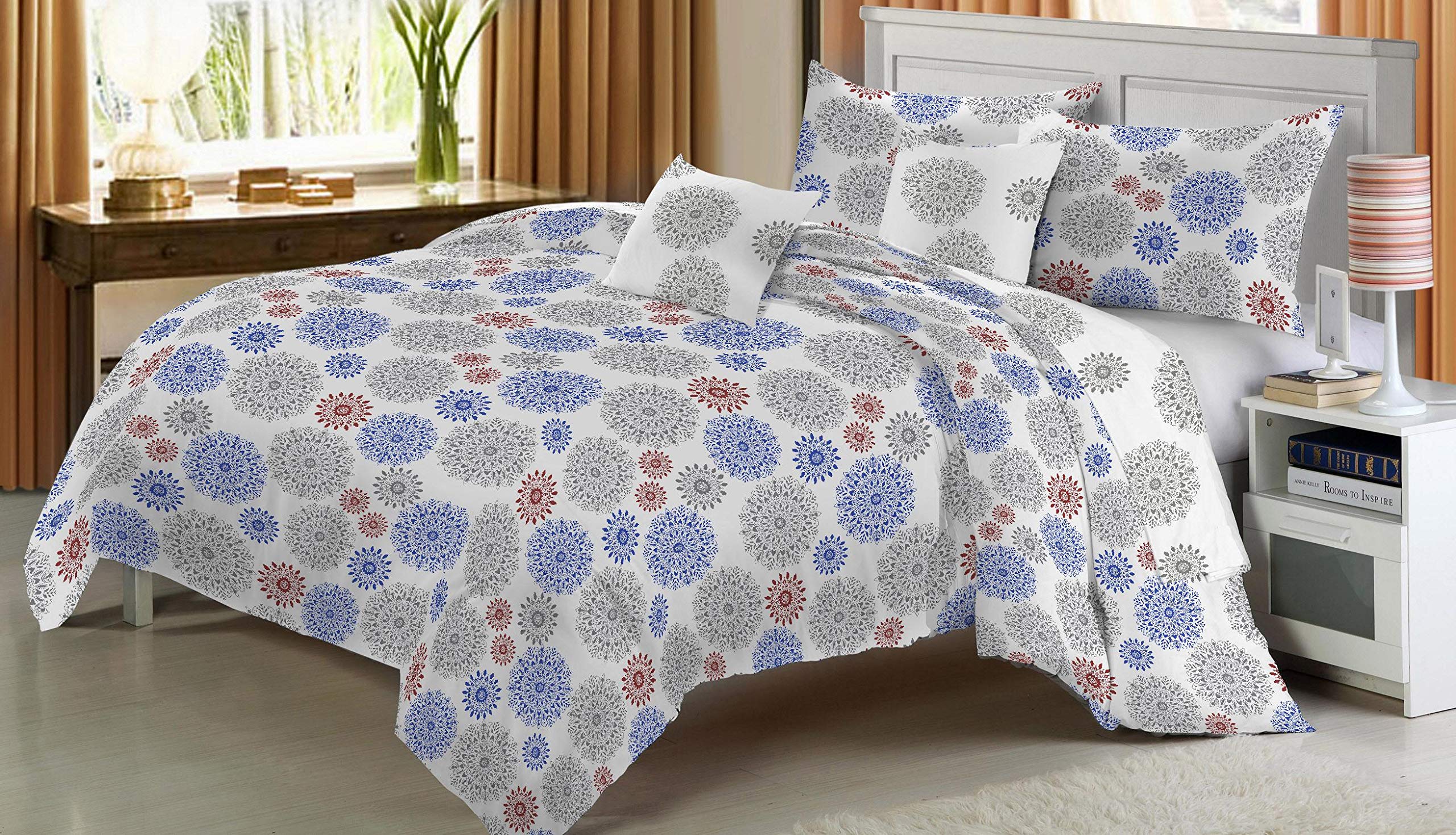 DEYARCO Renee Mandala Blue Design # 2 King Flat Sheet 3pcs Set, Fabric: 180TC Poly Cotton Printed, Set Includes: 1pc flat sheet 240 x 260 cm + 2pcs pillow cases 50 x 75 cm Design: Mandala Blue # 2