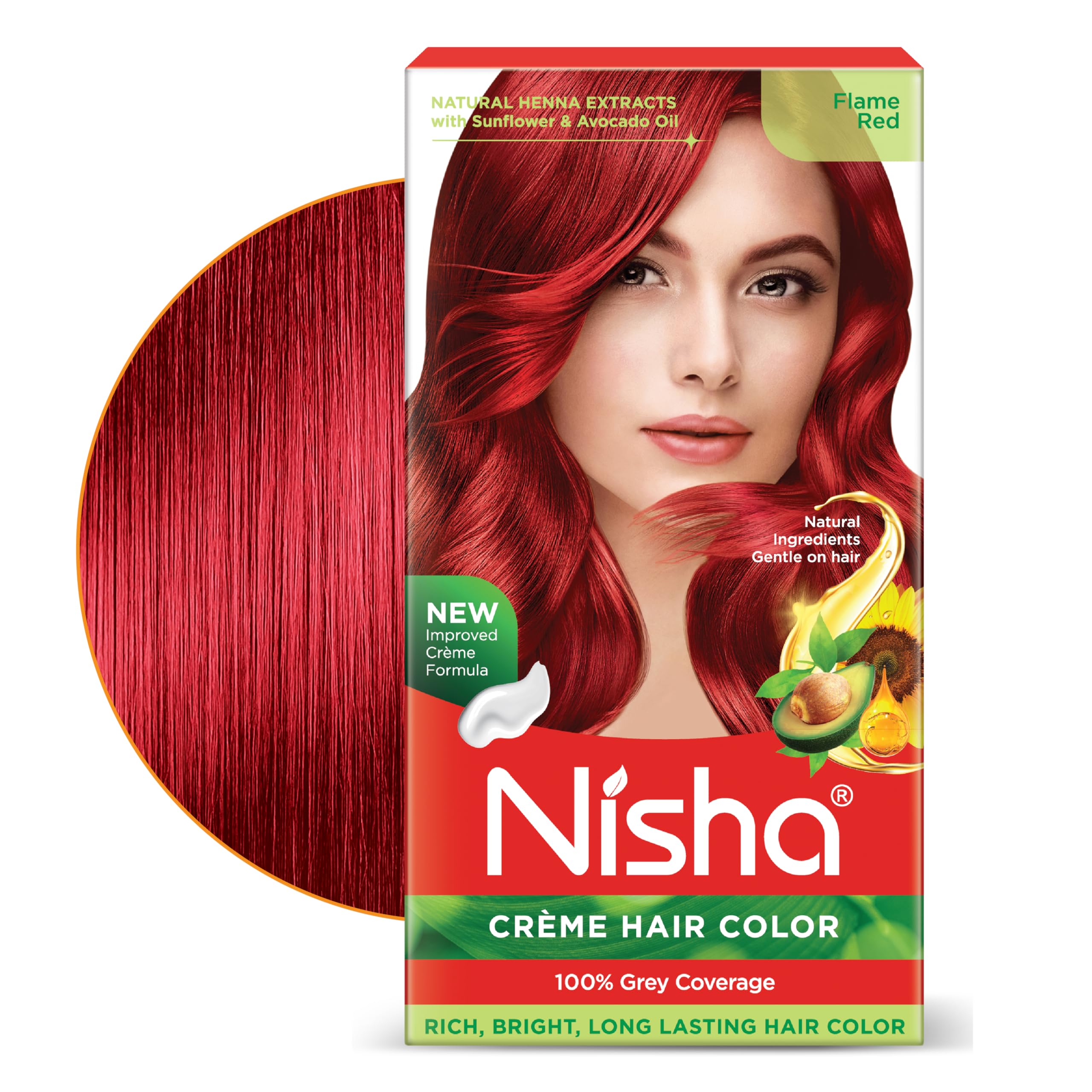 Nisha Creme Hair Color Flame Red - 2.12 oz (60 g) + 3.04 fl oz (90 mL) + 0.20 fl oz (6 mL)