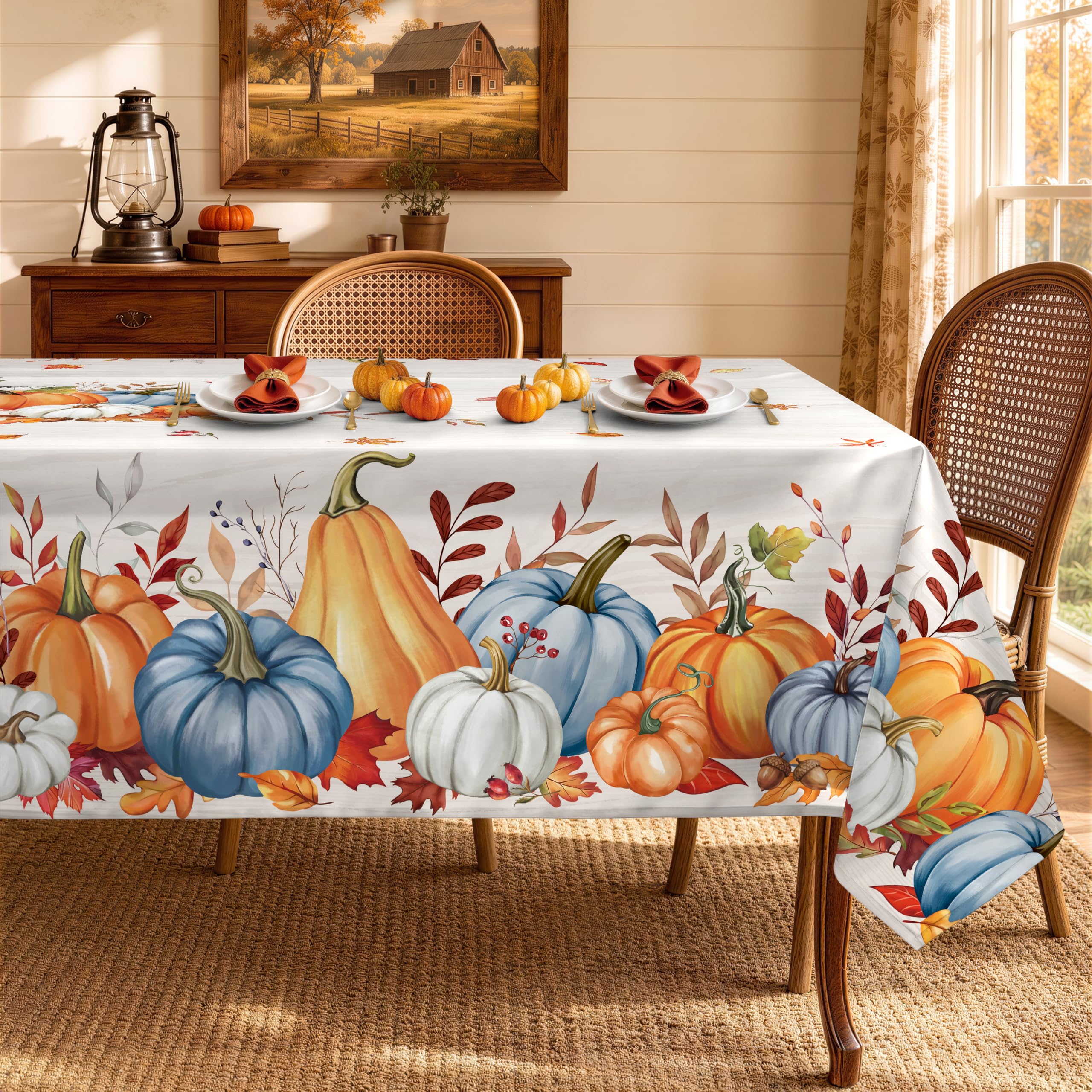 Arquiel Autumn Pumpkin Polyester Tablecloth, Farmhouse, 152 x 213 cm