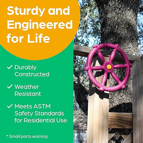 Miniatura 3 de Jungle Gym Kingdom Accesorios para columpios, volante de barco pirata para niños, casa de juegos al aire libre, casa del árbol y patio trasero,