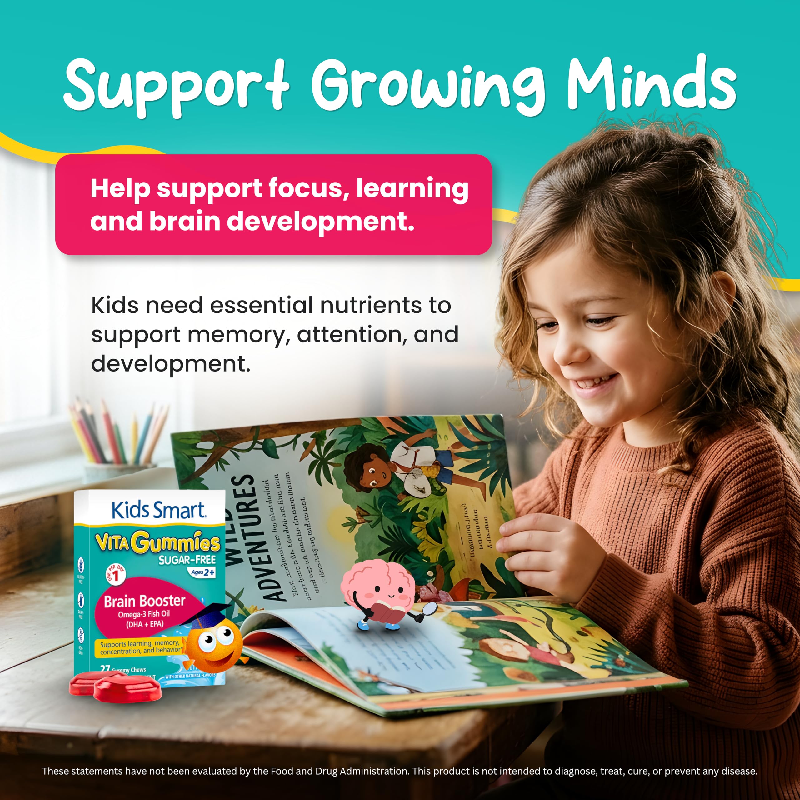 KIDS SMART Brain Booster Omega-3 DHA EPA Gummies, Focus & Memory, Kids 2+ — Amazon image 2