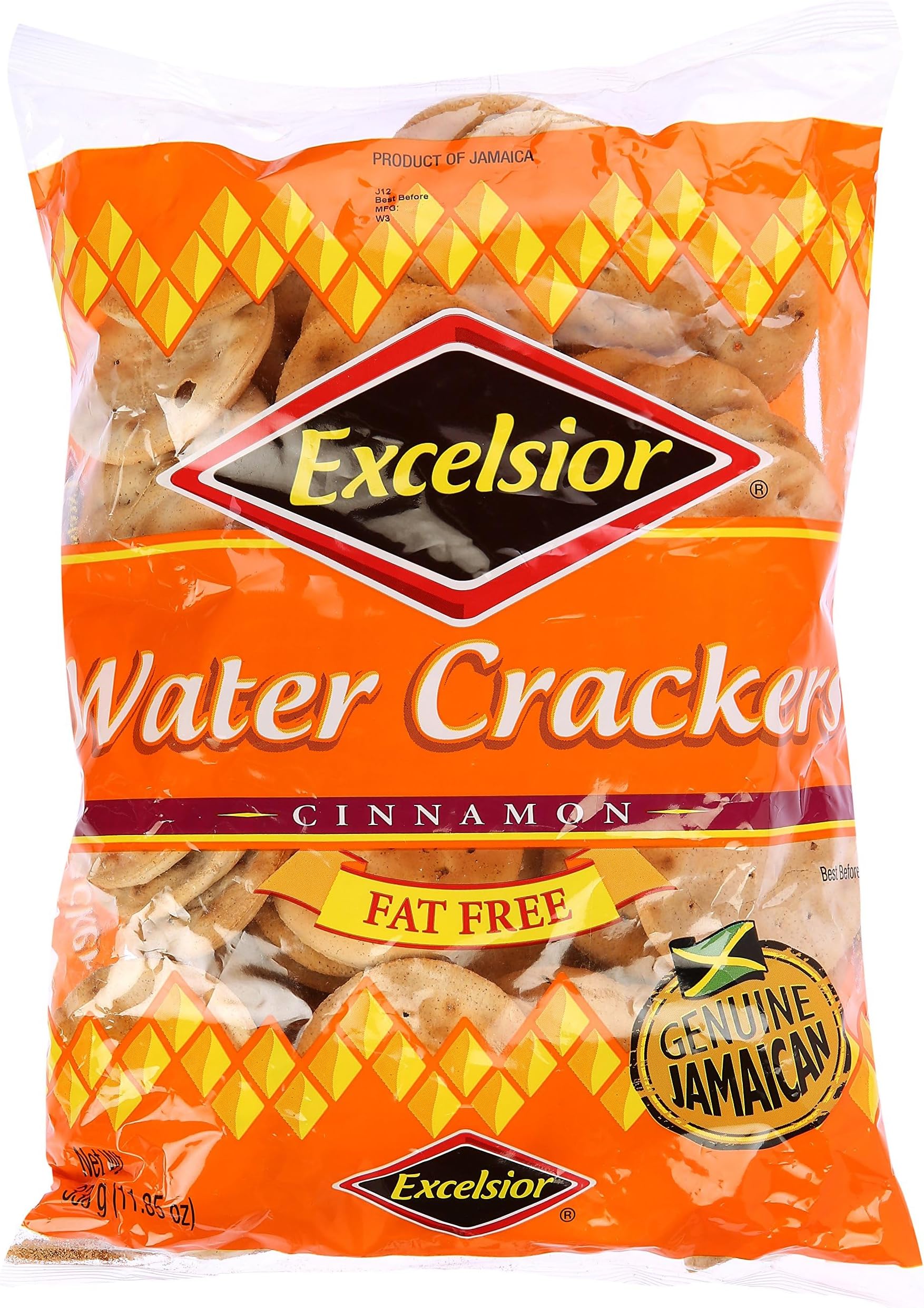 Excelsior Jamaica's Favorite Water Crackers, Cinnamon, Fat Free ,11.85 oz, Packaging may vary
