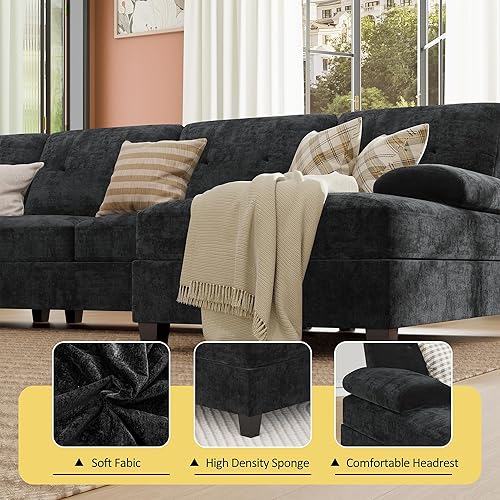 Miniatura 3 de Walsunny Sofás seccionales para sala de estar, sofá convertible en forma de U con diván doble, juego de sofá modular de 4 asientos para apartamento,