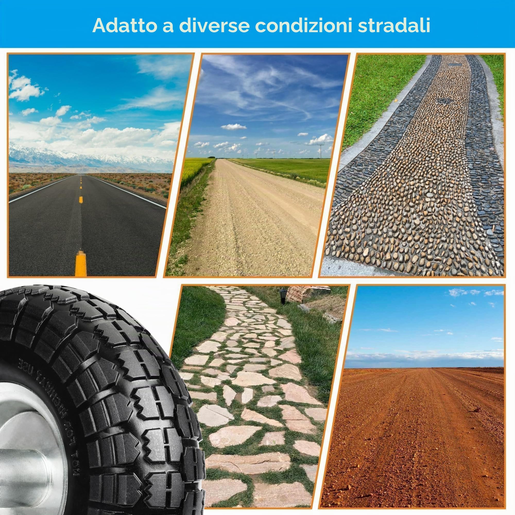 Ruote per carrello: set di 2 pneumatici in gomma piena 4.10 3.50-4, ruote di ricambio per carretto da trasporto 260 x 85 mm, (mozzo da 20 mm)