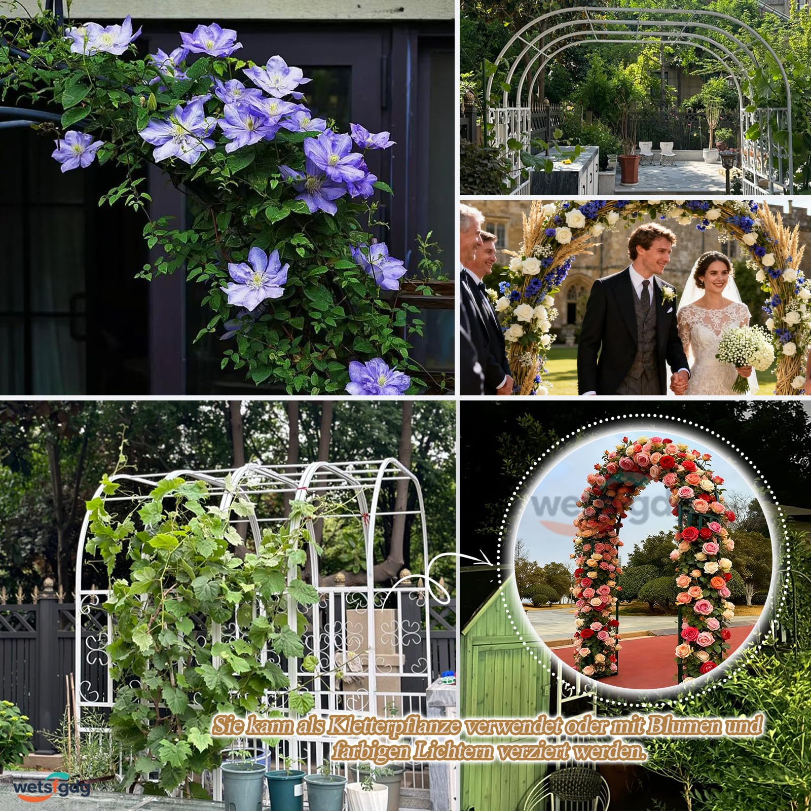 Rosenbogen 180 cm Breit Gartenbogen aus Metall Starker Rankbogen für Kletterpflanzen, Deko für Hochzeit, Balkon & Garten, wetterfest Schwarz-B-L180xW40xH230cm