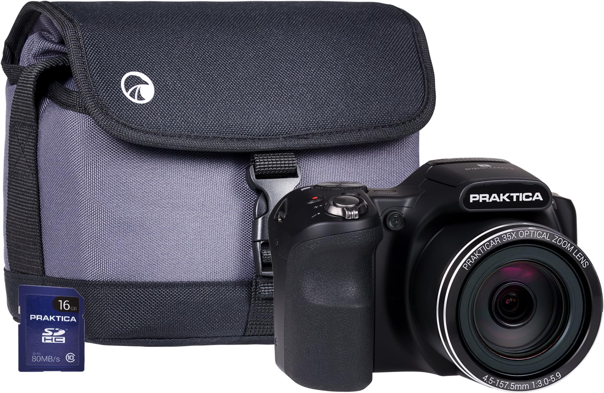Praktica Luxmedia Z35 Bridge Camera Kit with 16 GB SD Card and Case - Black