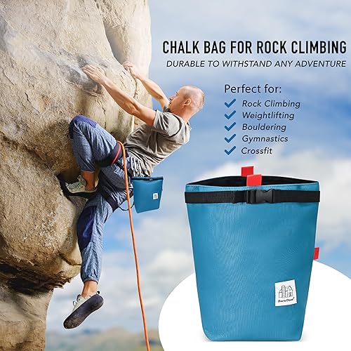 Miniatura 2 de Cubo de tiza Bolsa grande de tiza para escalada en roca, boulder, levantamiento de pesas con bolsillo de almacenamiento grande con cremallera y