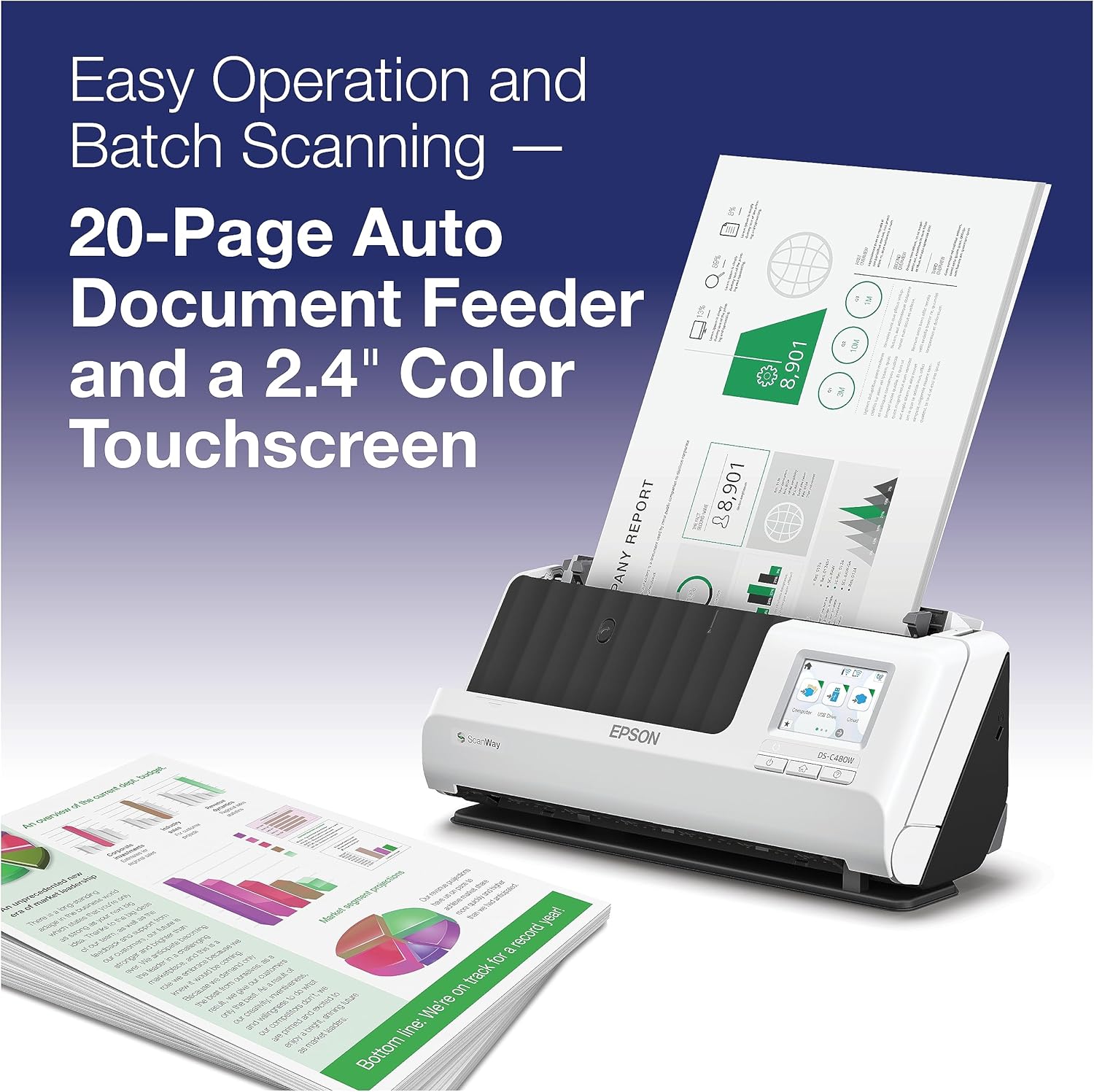 Epson DS-C480W Wireless Duplex Compact Desktop Document Scanner with Auto Doc Feeder (ADF)