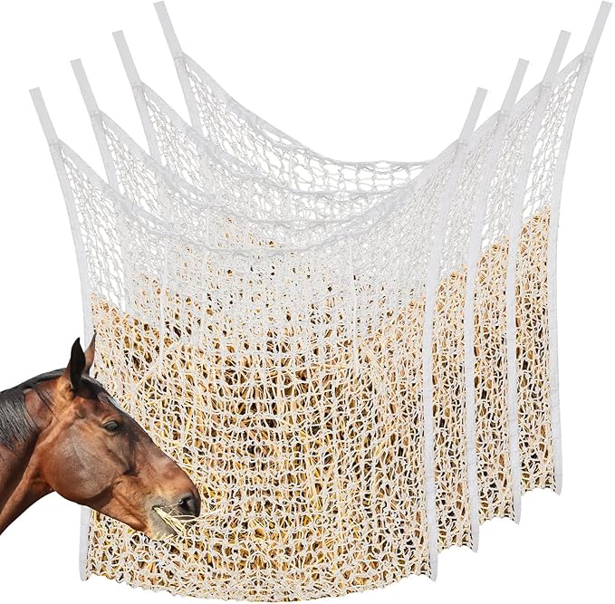 Riakrum 4 Pcs Hay Net White Slow Feed Hay Net Bag Hay Bags