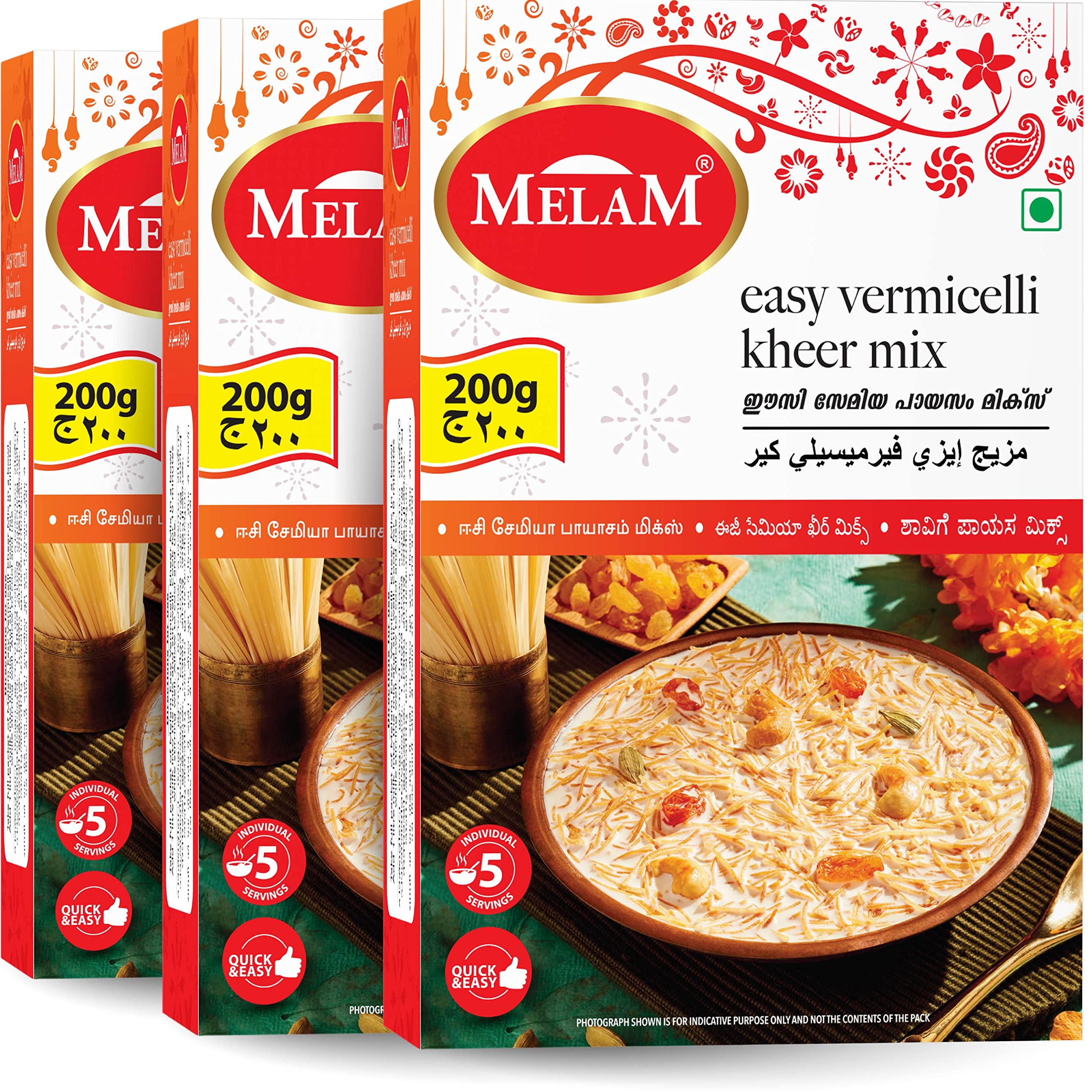 MELAM Easy Vermicelli Kheer Mix | (Seviyan/Semiya) | 200g | Pack of 3 | Kerala Traditional Sweets |
