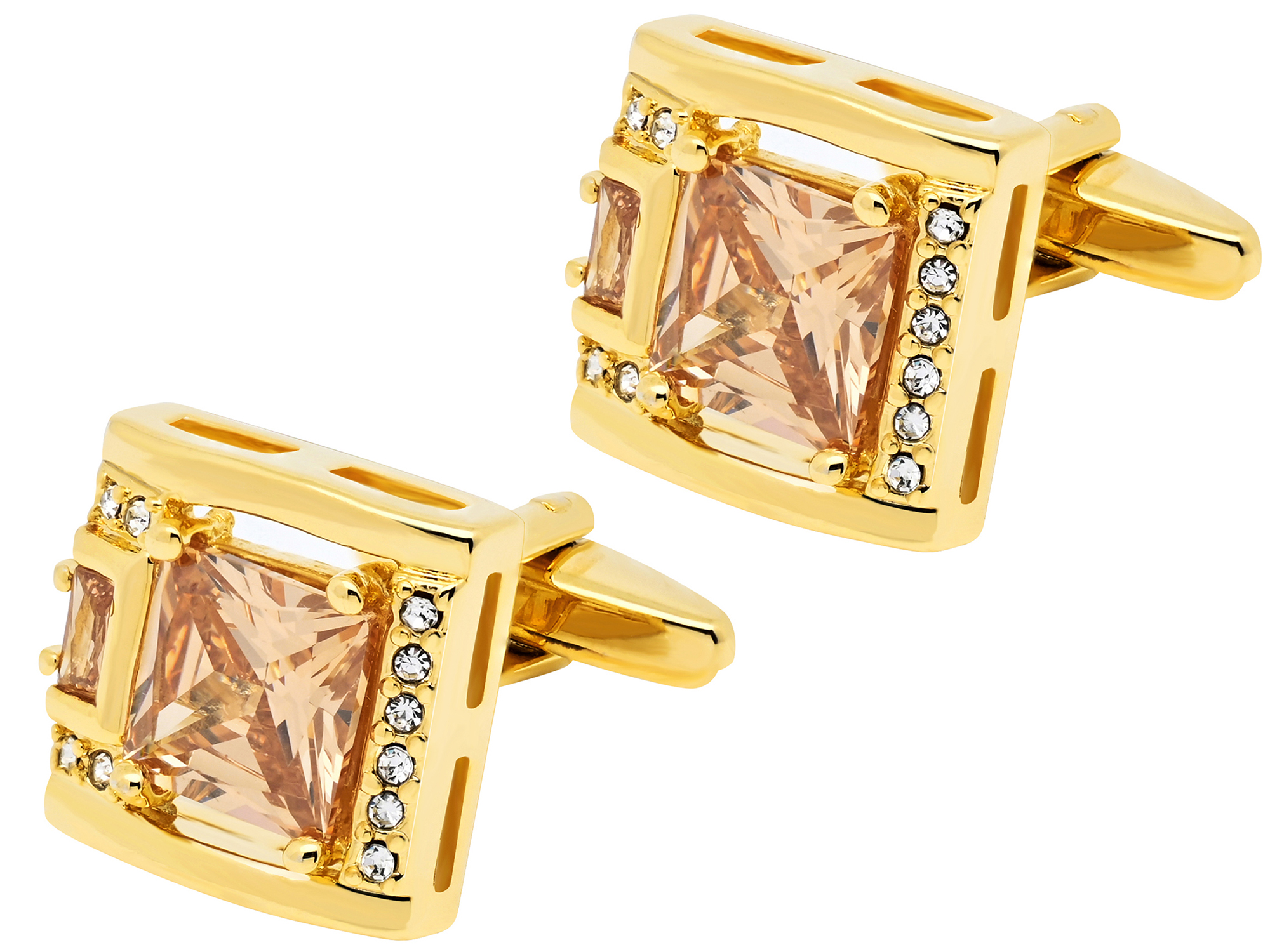 Mancuernillas cuadradas clásicas con cristal dorado 14K miniatura 7