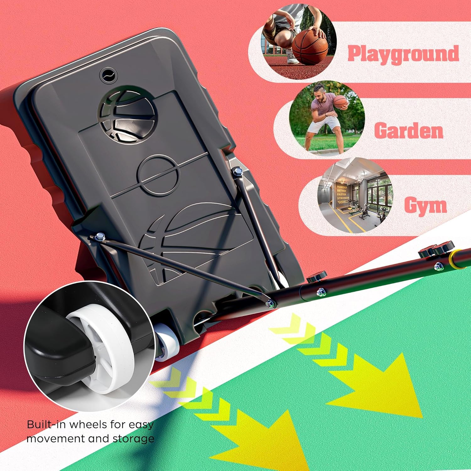 SogesHome Adjustable Height Basketball Hoop Stand 5.1ft-8.5ft, Portable Indoor & Outdoor Basketball Goal System for Teens & Adults with 33 Inch PC Backboard and Wheels in The Backyard, Driveway