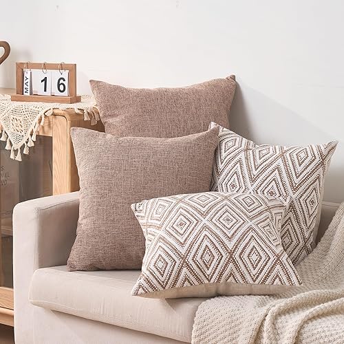 Miniatura 5 de HPUK - Juego de 4 fundas decorativas para almohada, fundas de lino para el sofá de la sala de estar, de 18 x 18 pulgadas, color marrón claro