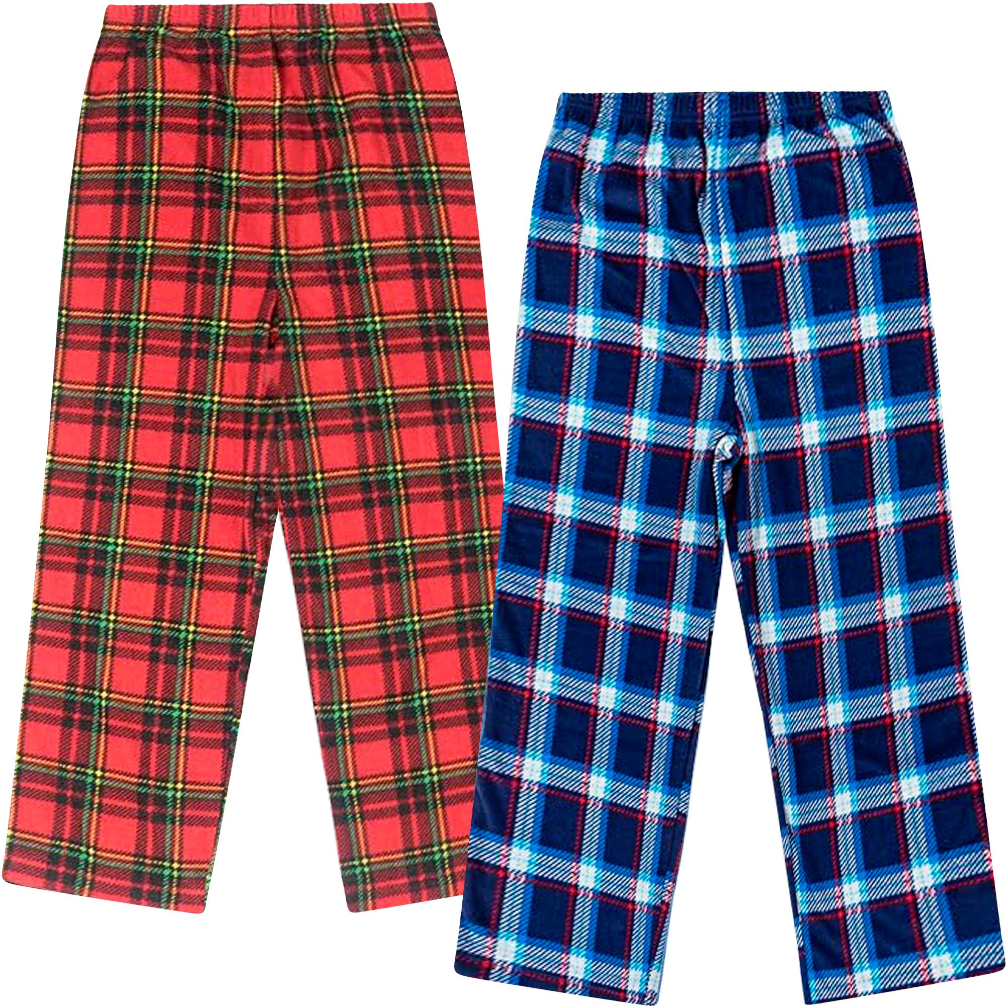Mad Dog Boys Pajama Pants - Soft Fleece PJ Bottoms for Kids - Buffalo Plaid Lounge Pants, Warm & Comfy Microfleece 2PK Set