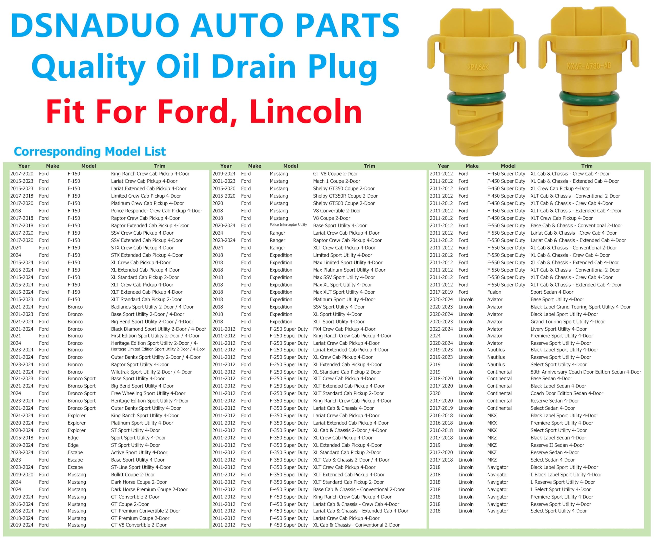 Tappi Scarico Olio DPTOOL Per Ford F150, Mustang, Bronco | Kit 7 Pezzi Con Strumento Rimozione - Foto 13