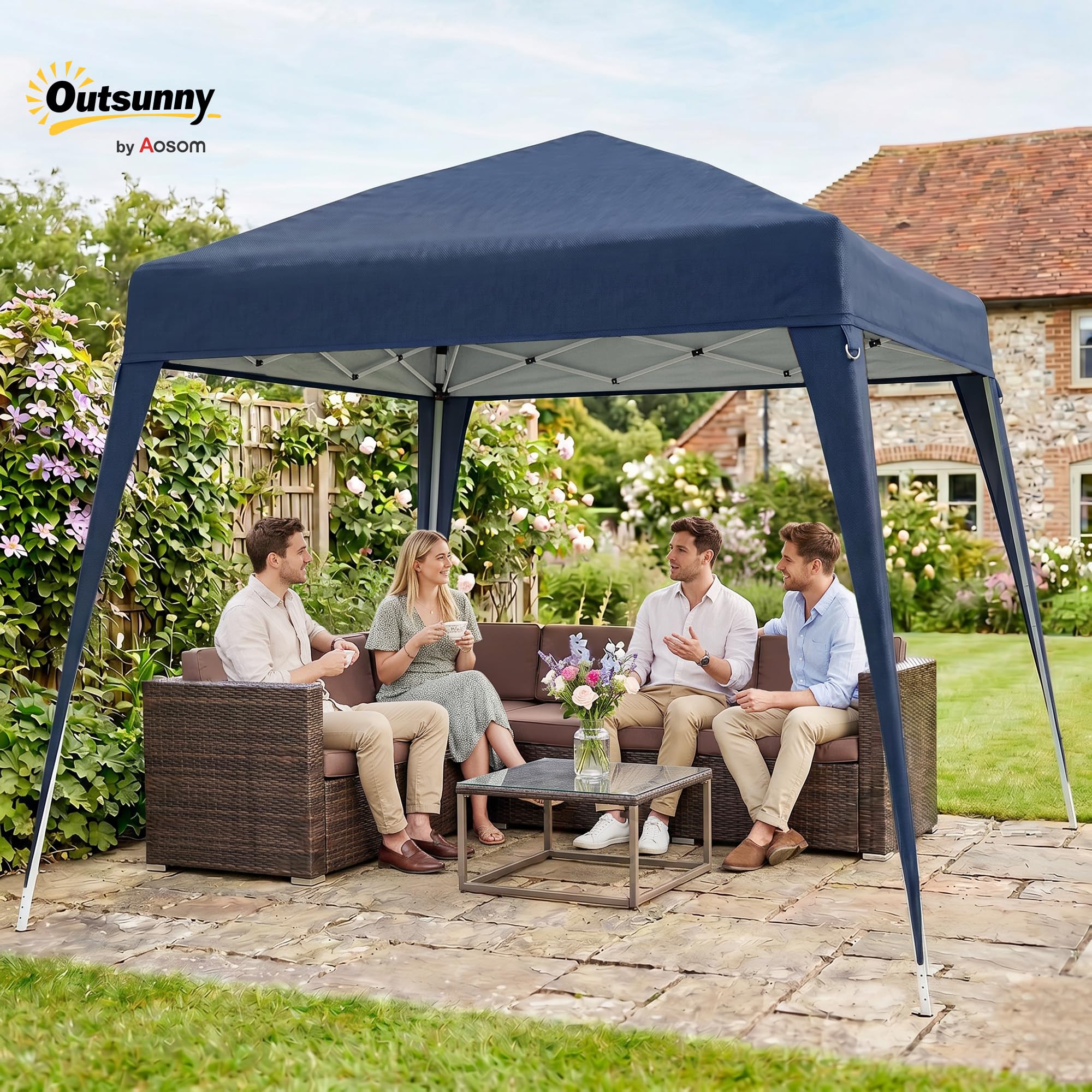 Outsunny Tonnelle de Jardin 3x3m Pop up Tente Pliable Acier Polyester imperméabilisé Anti UV avec Sac de Transport Bleu