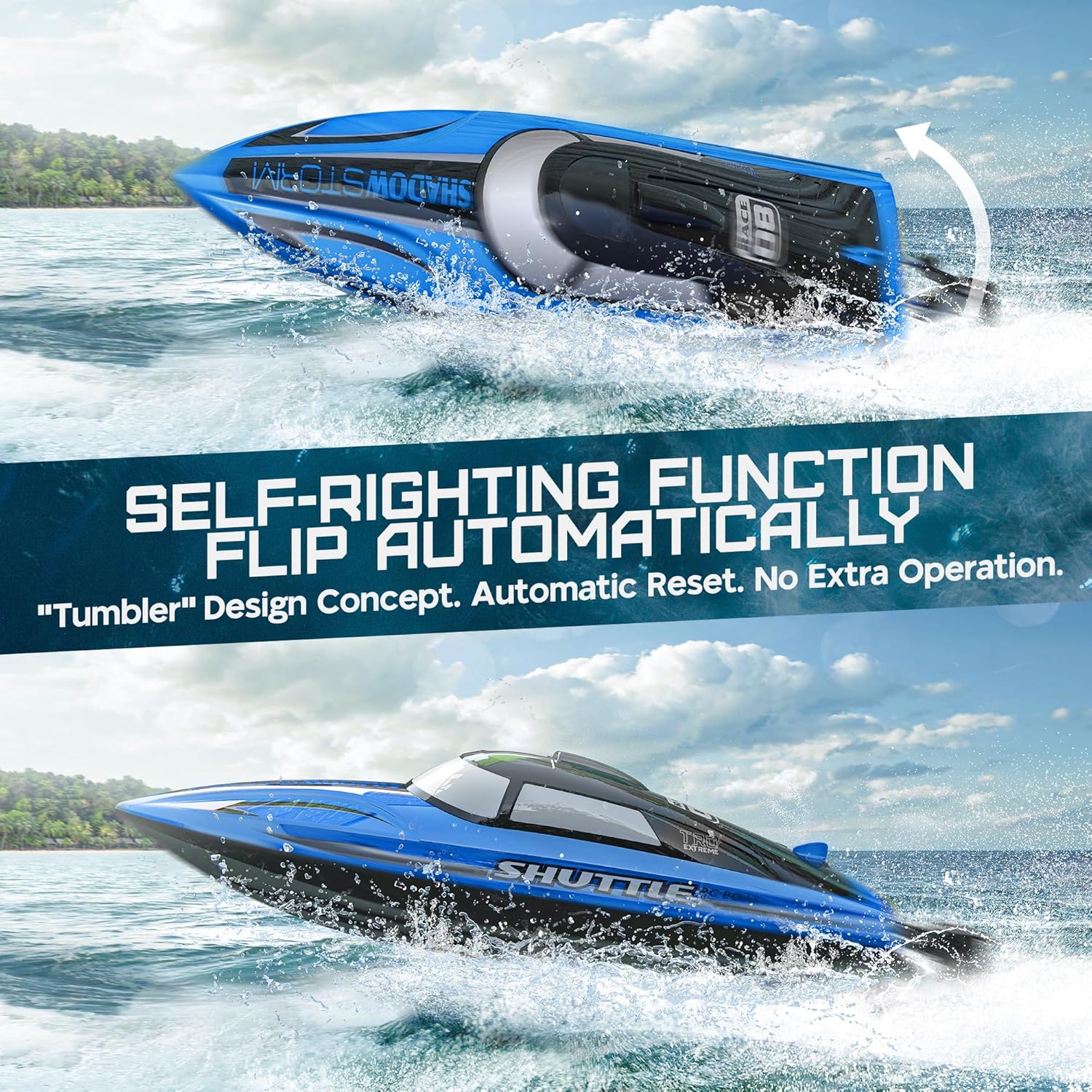 BEZGAR RC Boat - 32+ KPH Remote Control Boat for Pool, Lake & Salt Water, 2.4GHz Fast Speed Boats for Adults & Kids, Summer Water Beach Toys, Birthday Gifts for Boys Age 8+ Years Old - Blue