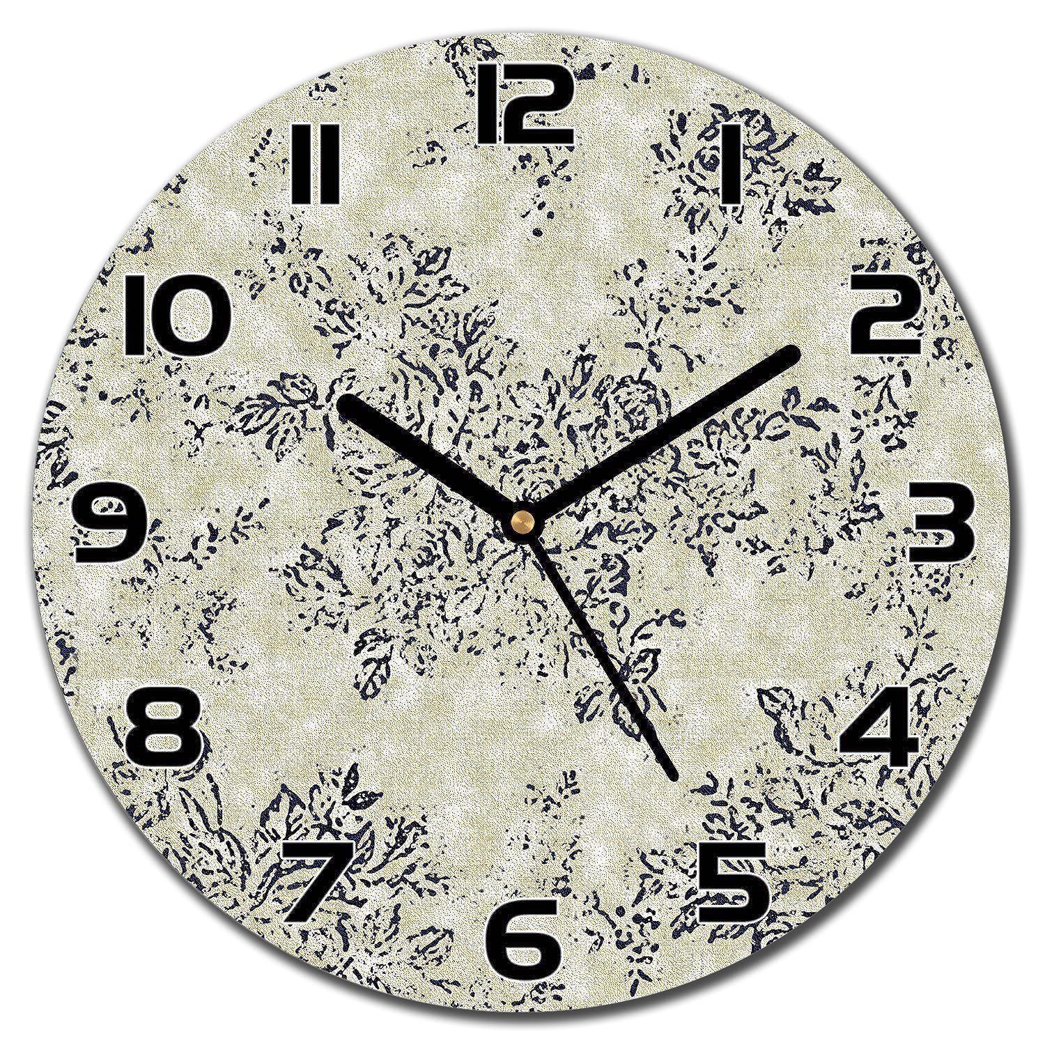 Horloge cuisine salon en verre moderne 30 cm couleur vieux floralbeige