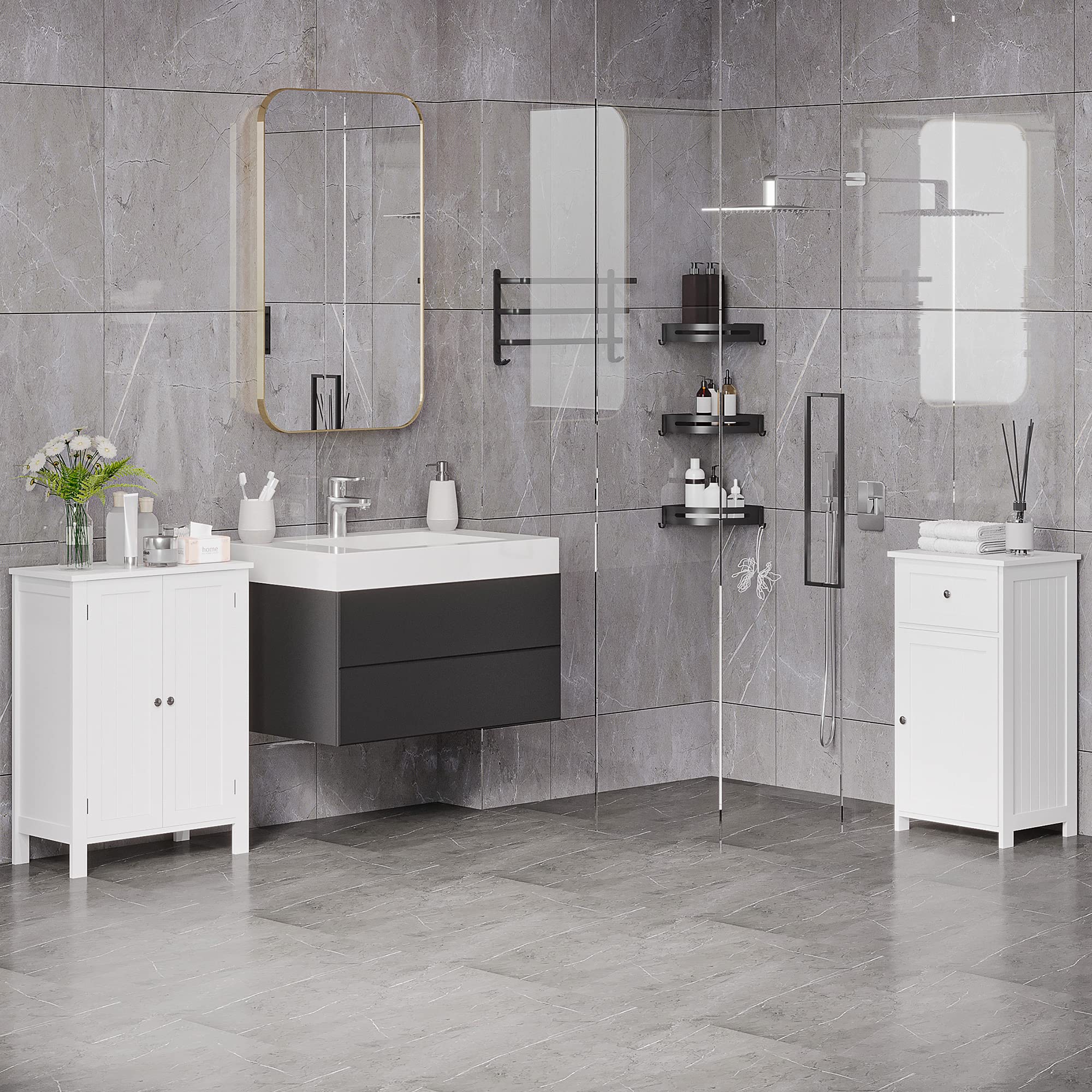 kleankin Mobiletto Armadietto 2 Cassetti, Mobile Bagno Design Anti-Ribaltamento da Bagno in MDF, 43x34x77 cm, Bianco