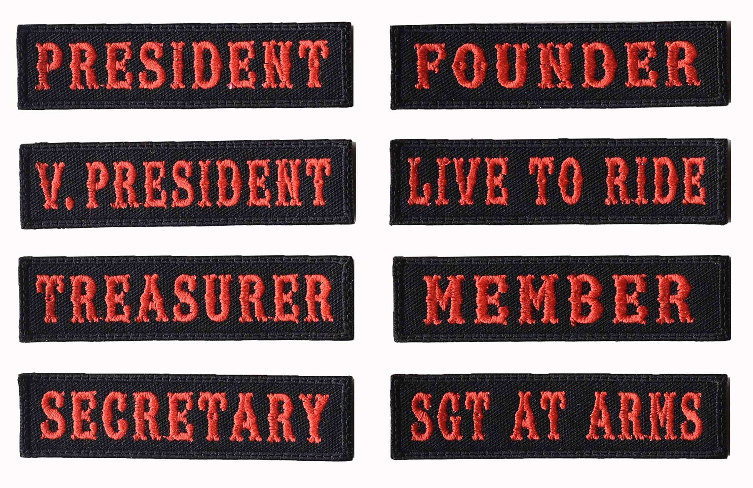 4" Wx1 H MC/RC Officer Title Rank Vest Patches President VP Rocker Rider Motorcycle Biker Patches Name Jacket Patches Appliqued Iron on (Red)