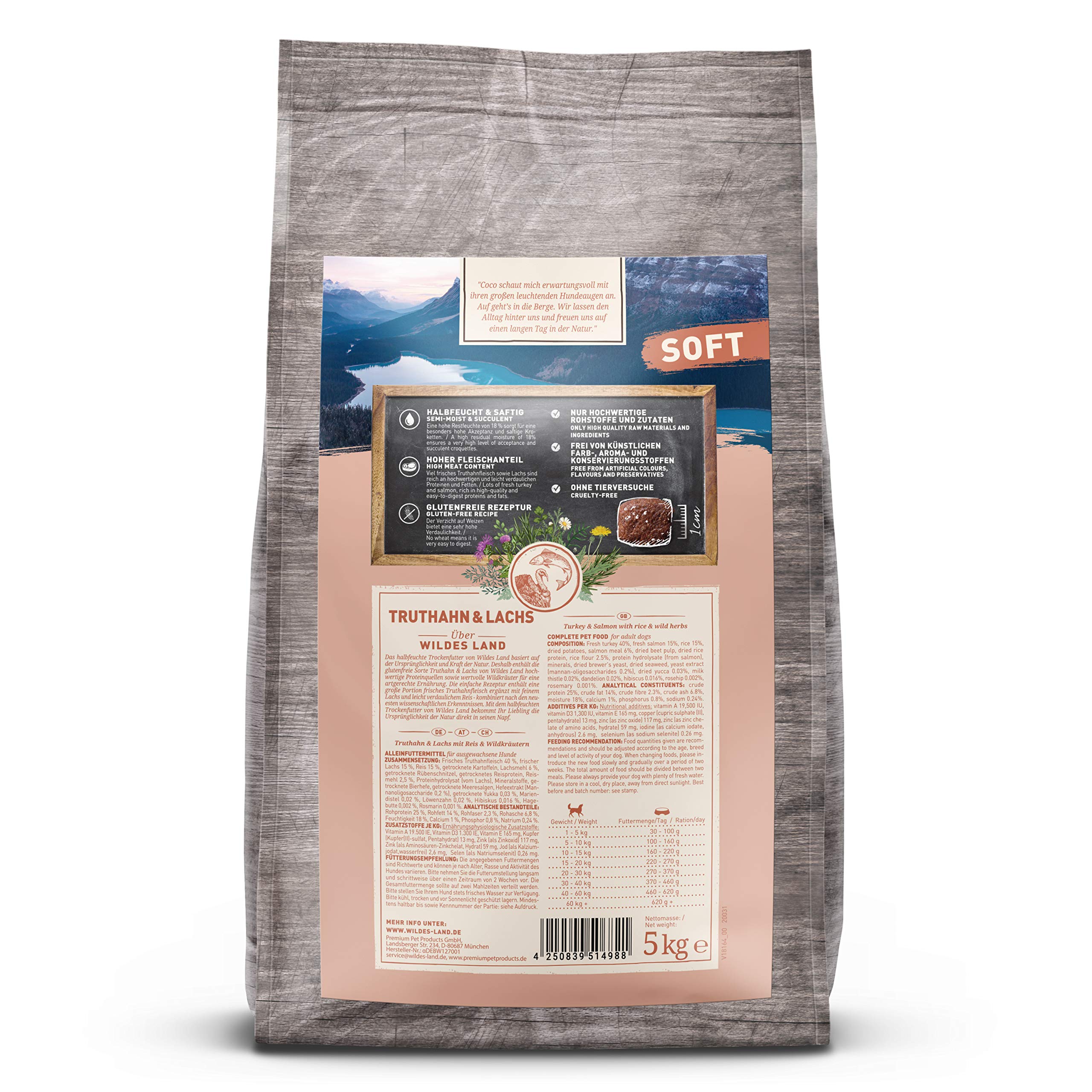 Wildes Land Mangime Cane Sapore Tacchino e salmone 5 Kg