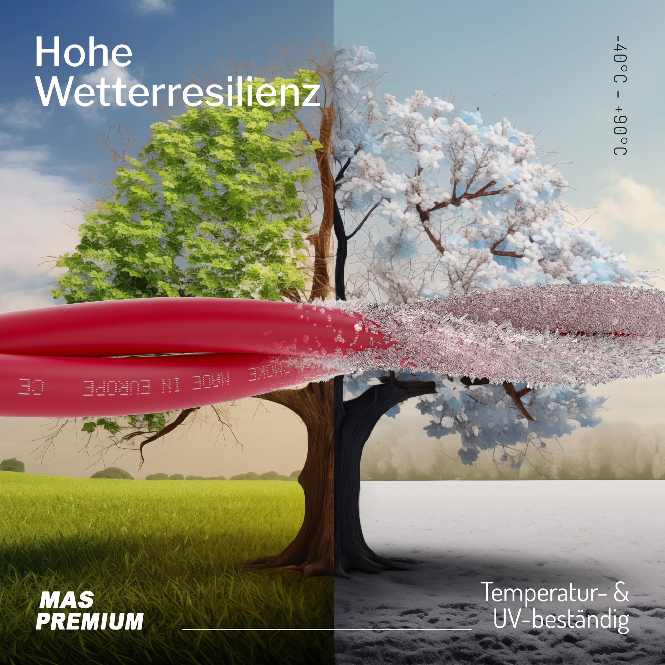MAS Premium Kabel solarny H1Z2Z2-K 4 6, 10 mm², przewód solarny TÜV-2, bez halogenu, podwójna izolacja, swobodne lub stałe układanie w instalacjach fotowoltaicznych, 5-200 m (H1Z2Z2-K 10, czerwony, 50
