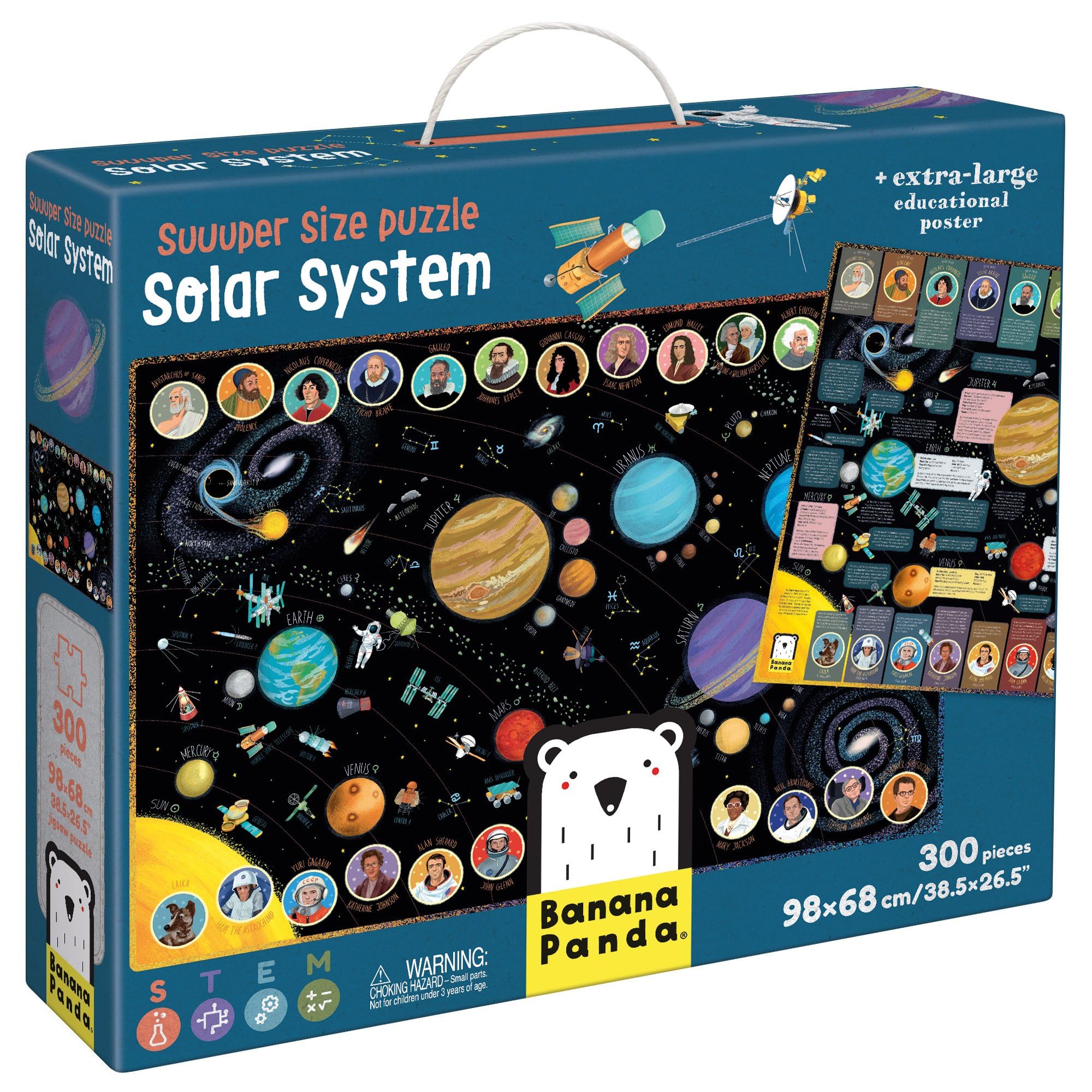 Banana Panda Solar System Puzzle - Suuuper Size 300-Piece Floor Puzzle with Large Educational Poster with Planet, Space and Science Facts - Early STEM Learning Activity - for Kids Ages 7 Years and up